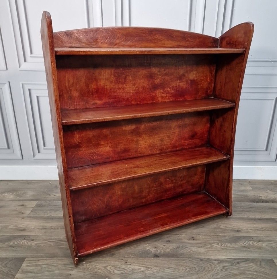 Vintage Wooden Open Bookcase – Arts & Crafts Style Retro Shelving Unit Shelf