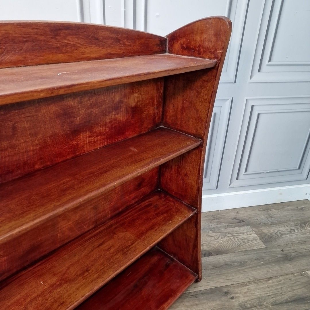 140.0 Vintage Wooden Open Bookcase – Arts & Crafts Style Retro Shelving Unit Shelf photo