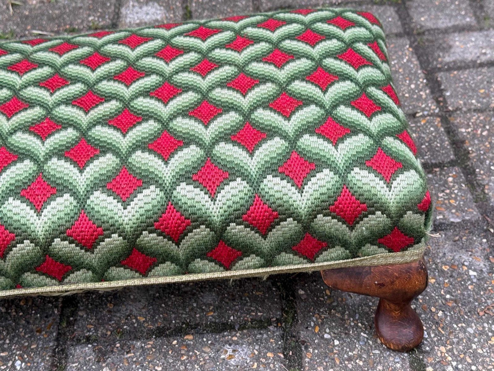 Striking And Bold Vintage Upholstered Footstool With Cabriole Legs And Tapestry Fabric photo 195.0