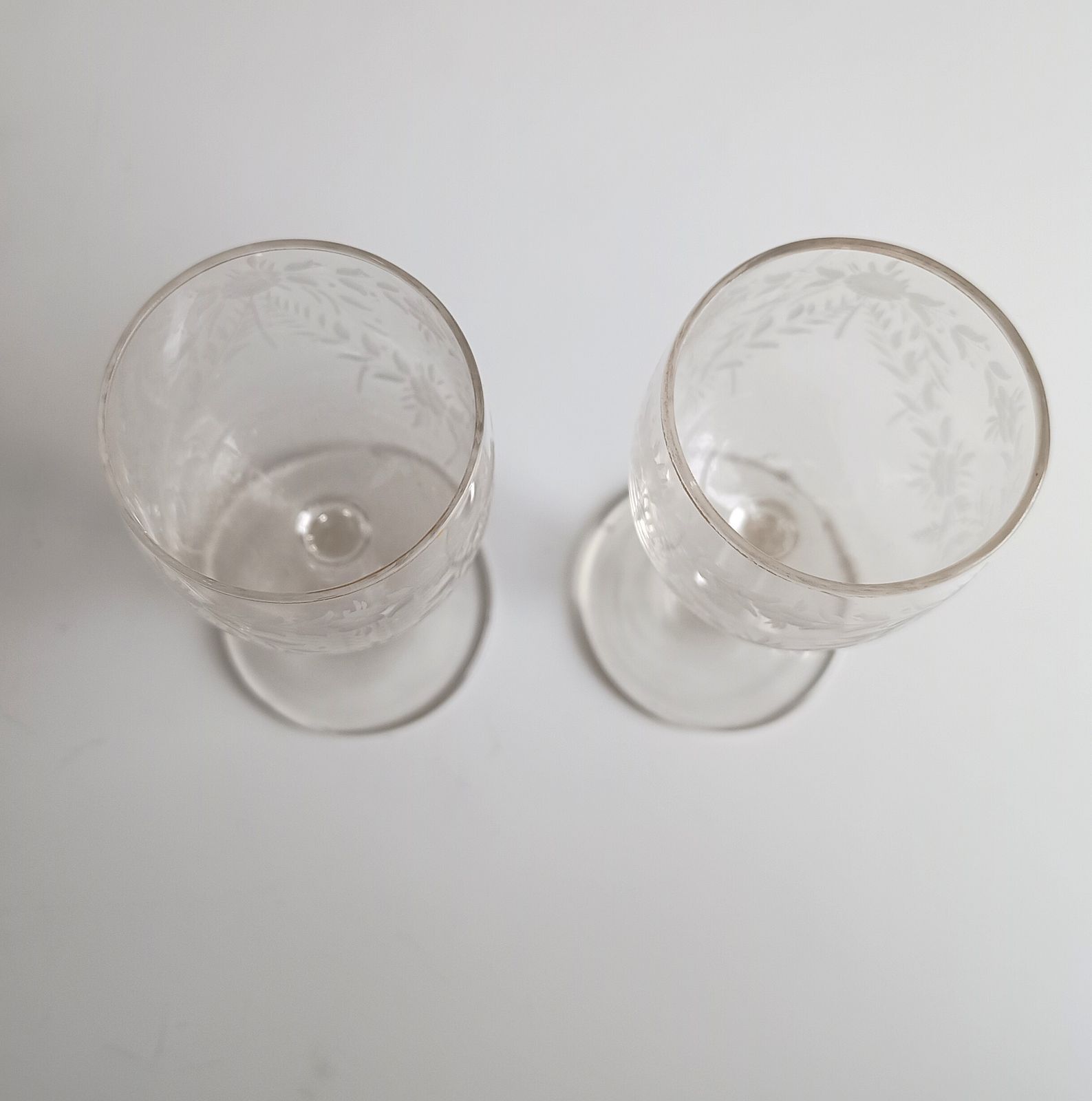 Antique French Crystal Drinks Tray & 2 Glasses: Engraved Garlands, Gilt Decor, Belle Epoque photo Home Decor