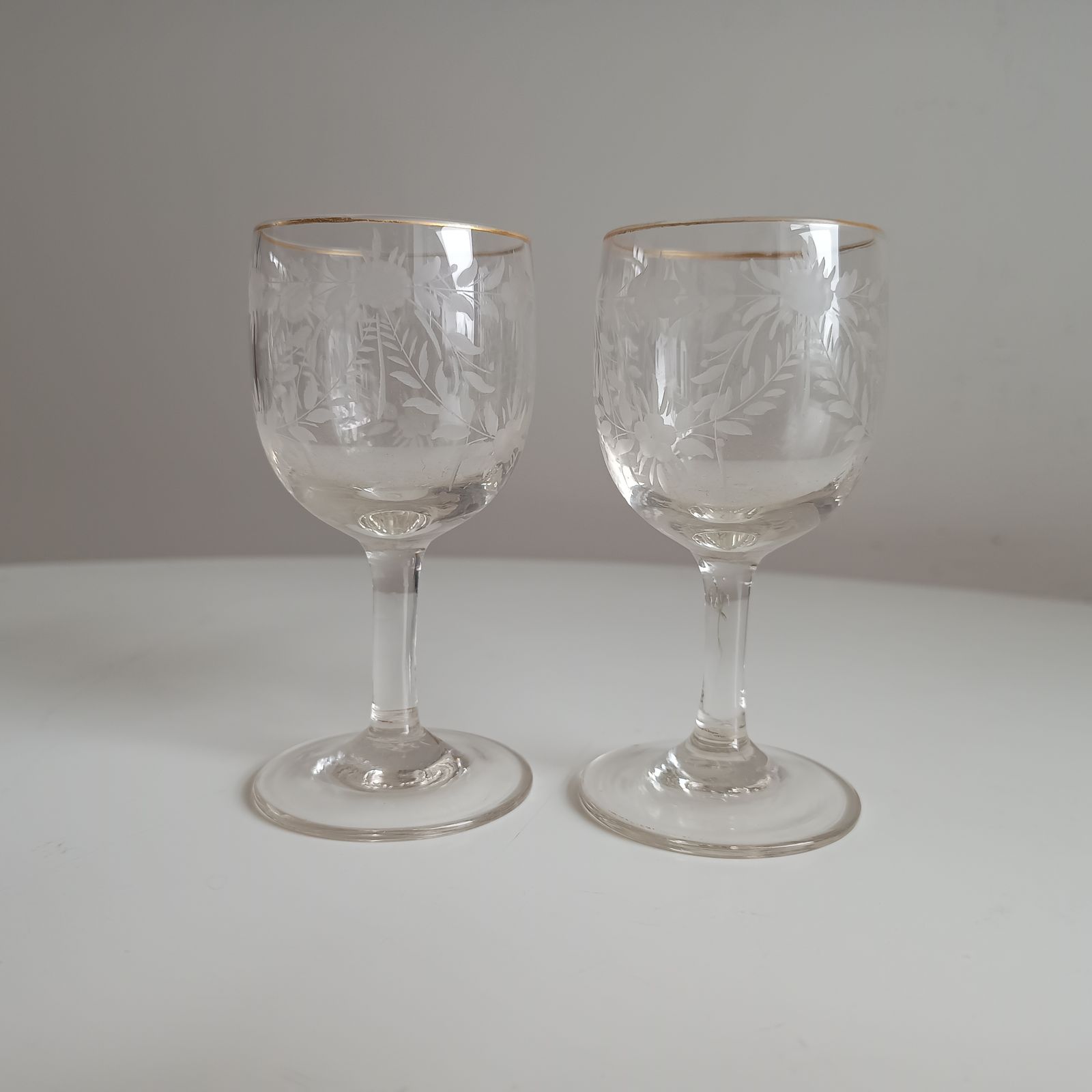 Antique French Crystal Drinks Tray & 2 Glasses: Engraved Garlands, Gilt Decor, Belle Epoque photo for sale