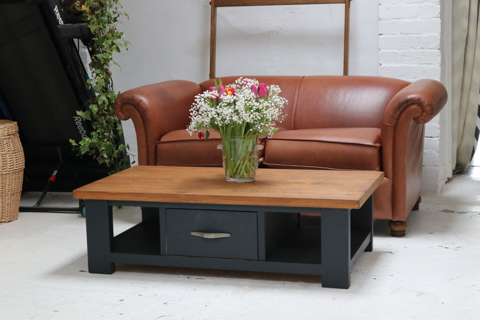 Rustic Solid Wood Chunky Large Coffee Table With Drawer