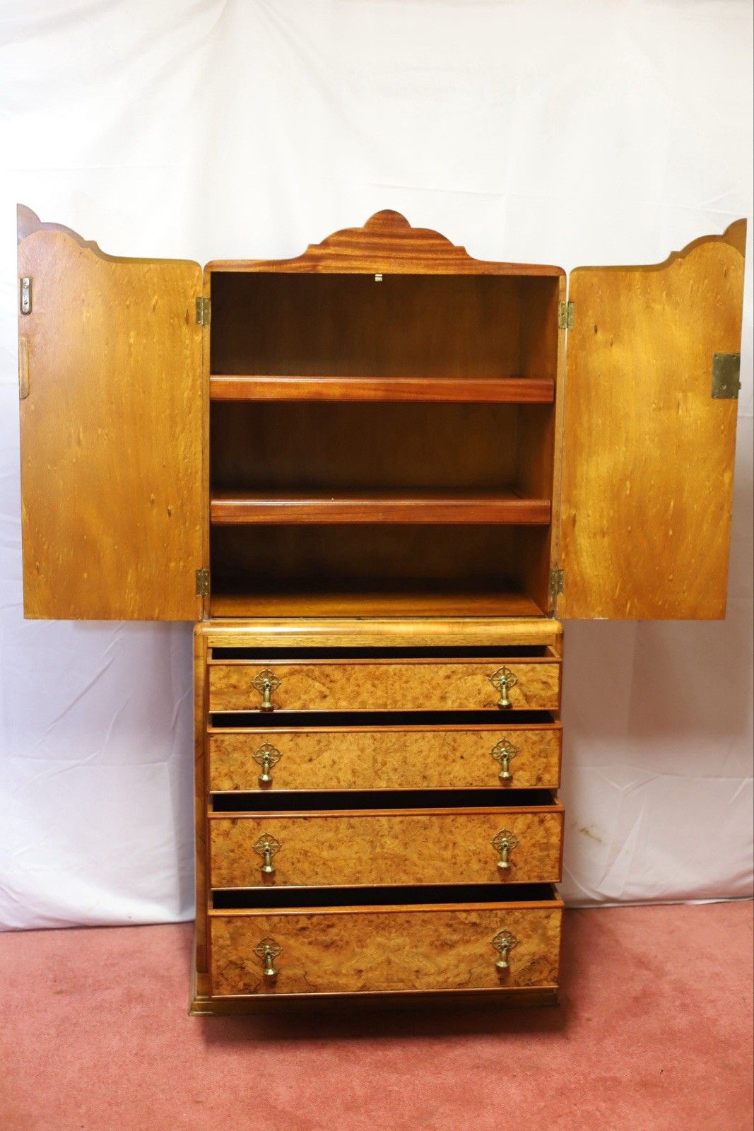 Beautiful Antique Art Deco Burr Walnut Chest Of Drawers photo Furniture