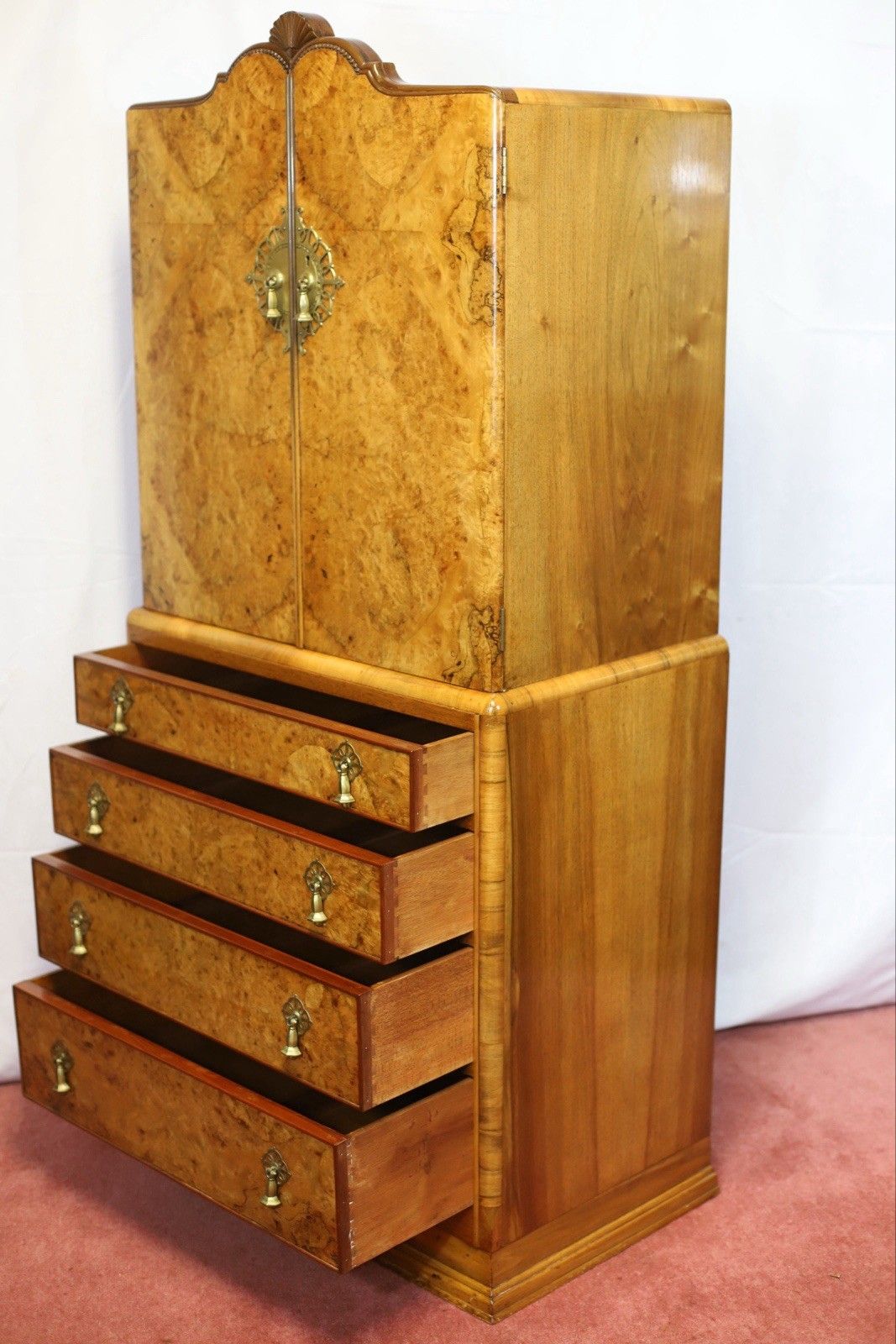 Beautiful Antique Art Deco Burr Walnut Chest Of Drawers photo vintage