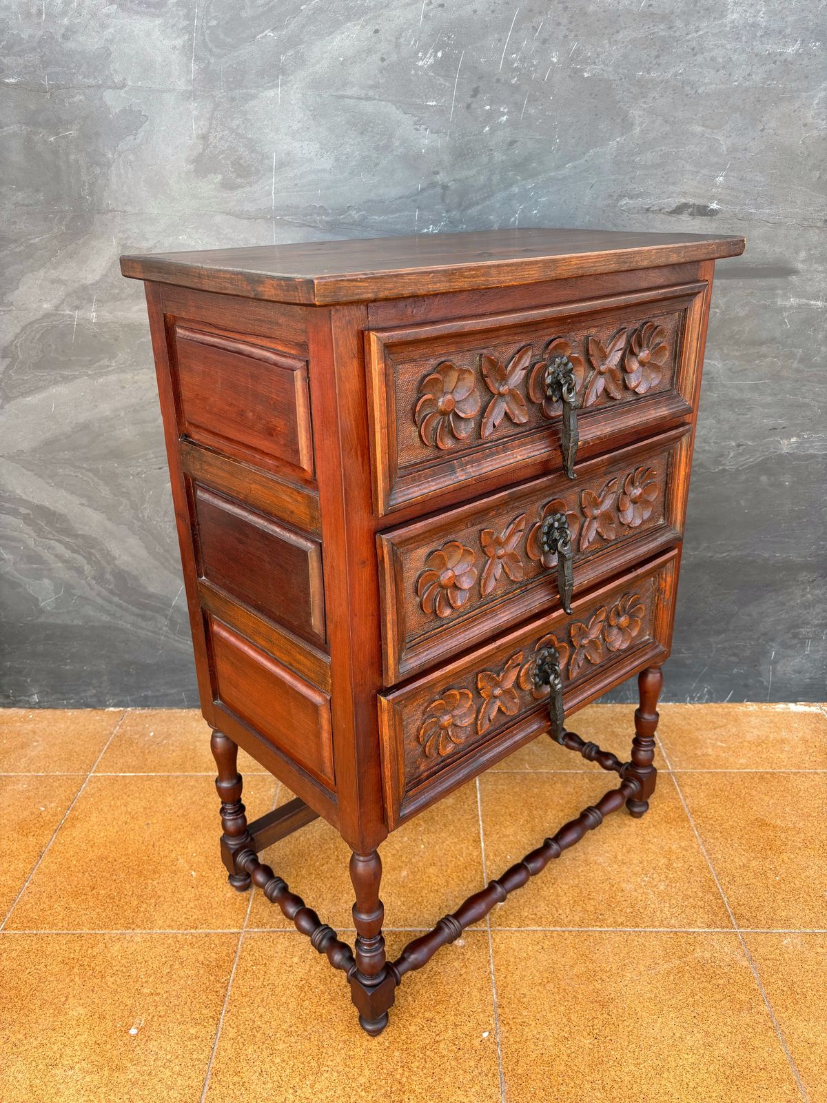 Spanish Renaissance Revival Oak Chest Of Drawers With Carved Floral Fronts, 1930 photo 1970.0
