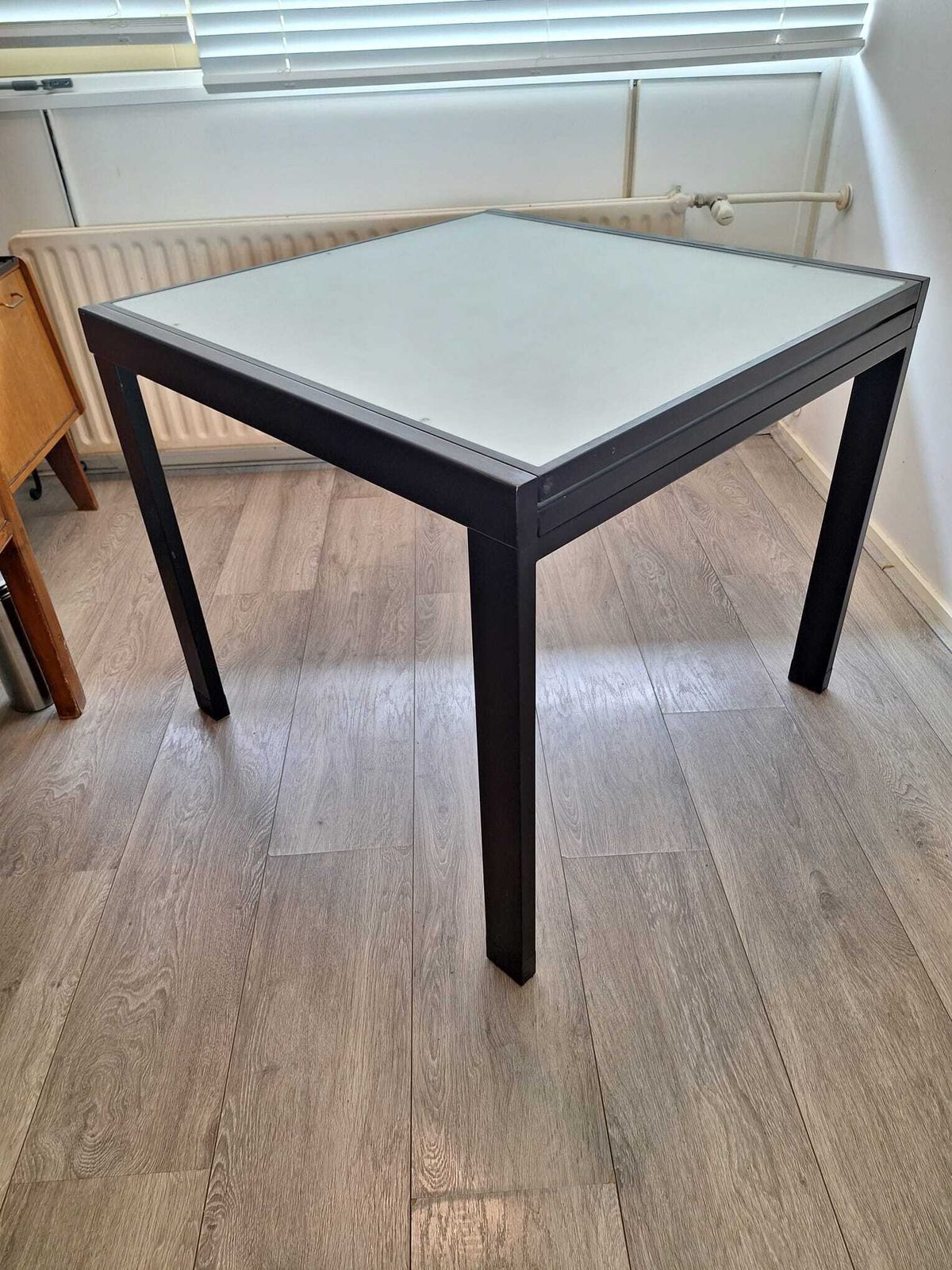 Italian Metal Glass Table With Extendable Frosted Glass Top photo for sale