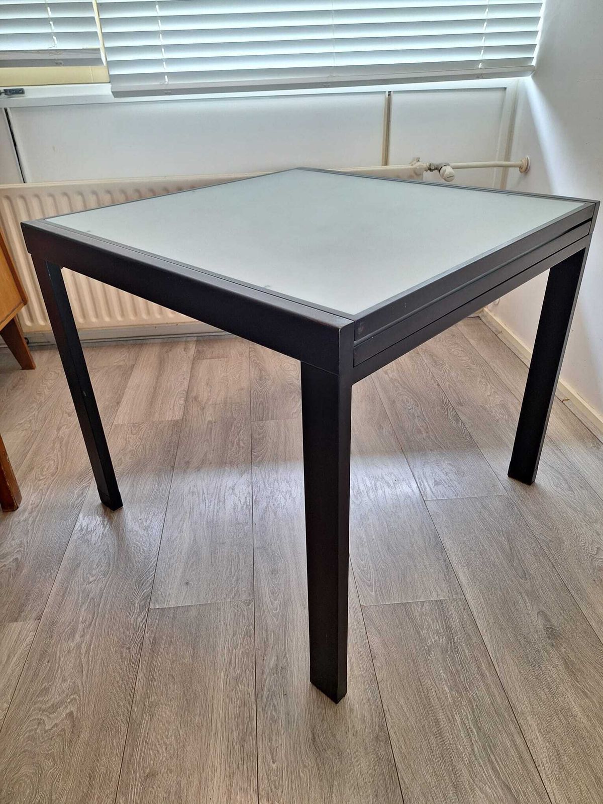 Italian Metal Glass Table With Extendable Frosted Glass Top photo Furniture