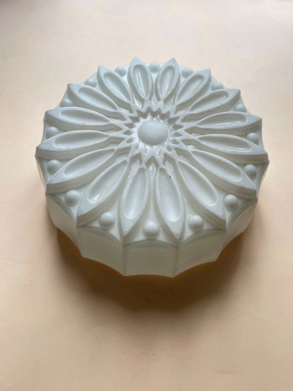 Mid Century Czechoslovak Pressed Milk Glass Ceiling Light 1950s  1970s photo Lighting