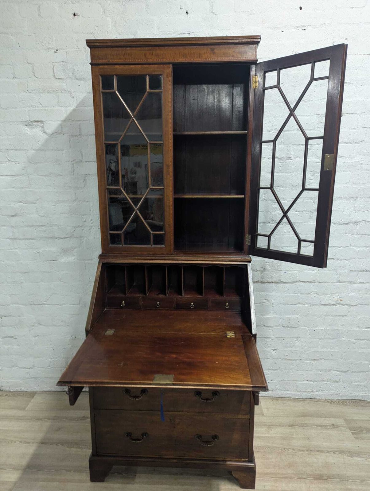 Early 20th Century Mahogany Writing Bureau Secretaire With Bookcase photo Furniture