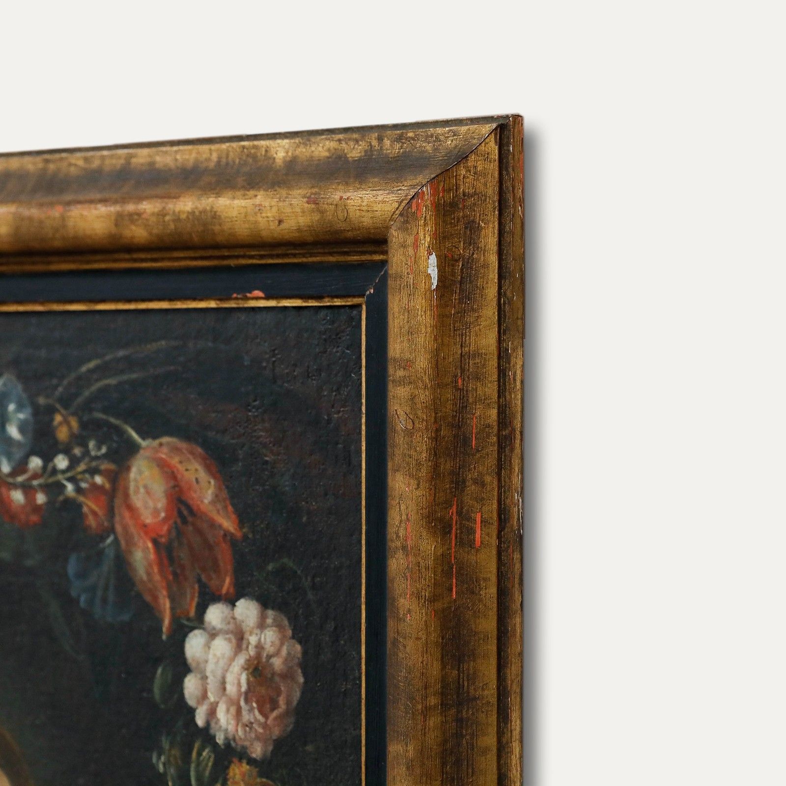 17th Century Oil Mary Surrounded By Flowers photo vinterior