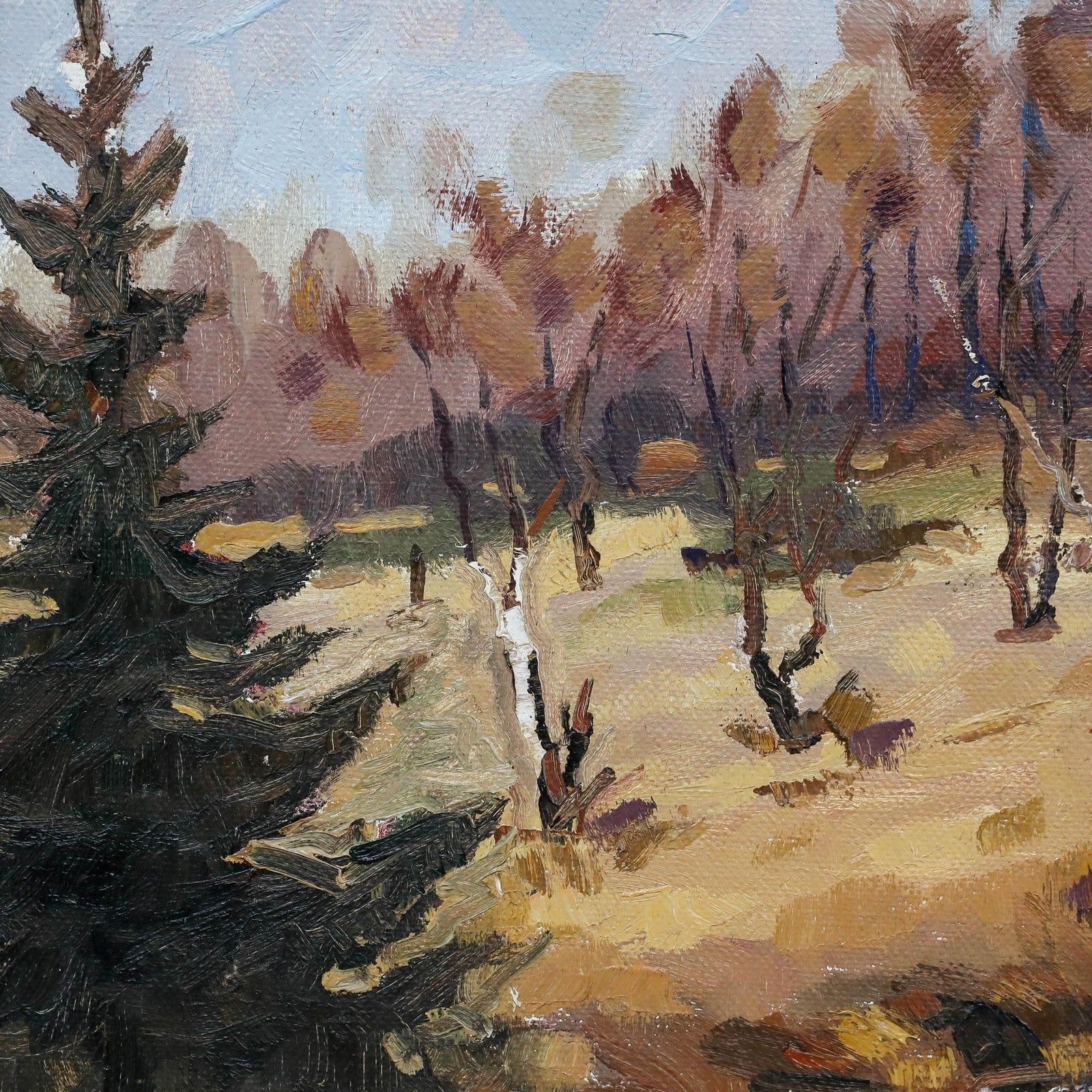 Marie Lambrexhe (1921 1998) 20th Century Oil, Birch Landscape photo Art
