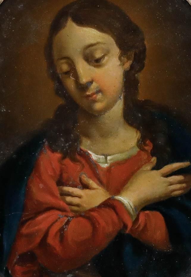 Framed 18th Century Oil Mary In Humility photo furniture