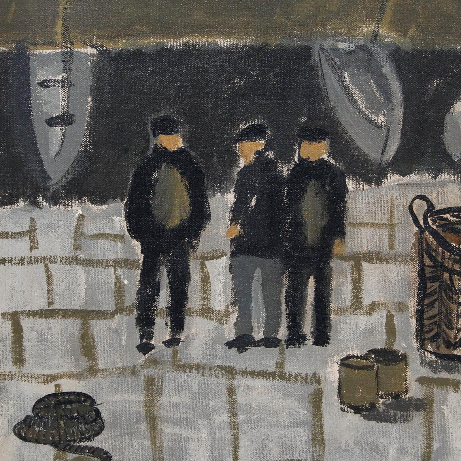 Framed Contemporary Oil Dock Workers At The Harbour photo Art