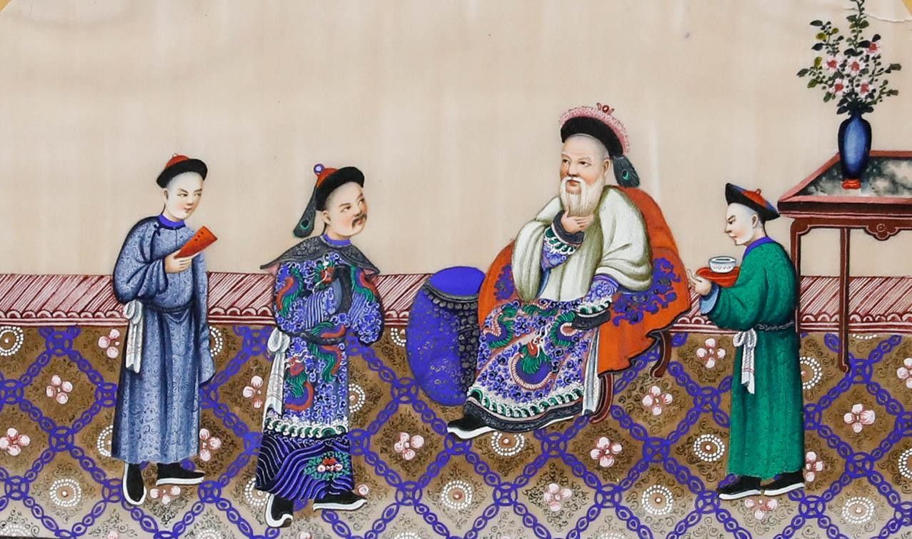 Chinese School 19th Century Gouache Tea For The Gentleman photo furniture