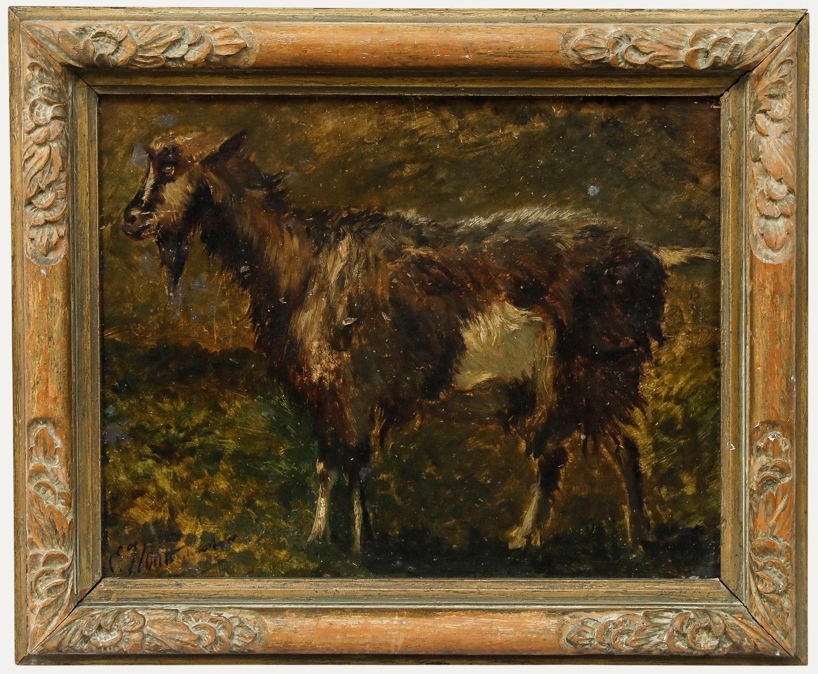 Edouard Woutermaertens (1819 1897) Mid 19th Century Oil, Goat In A Meadow