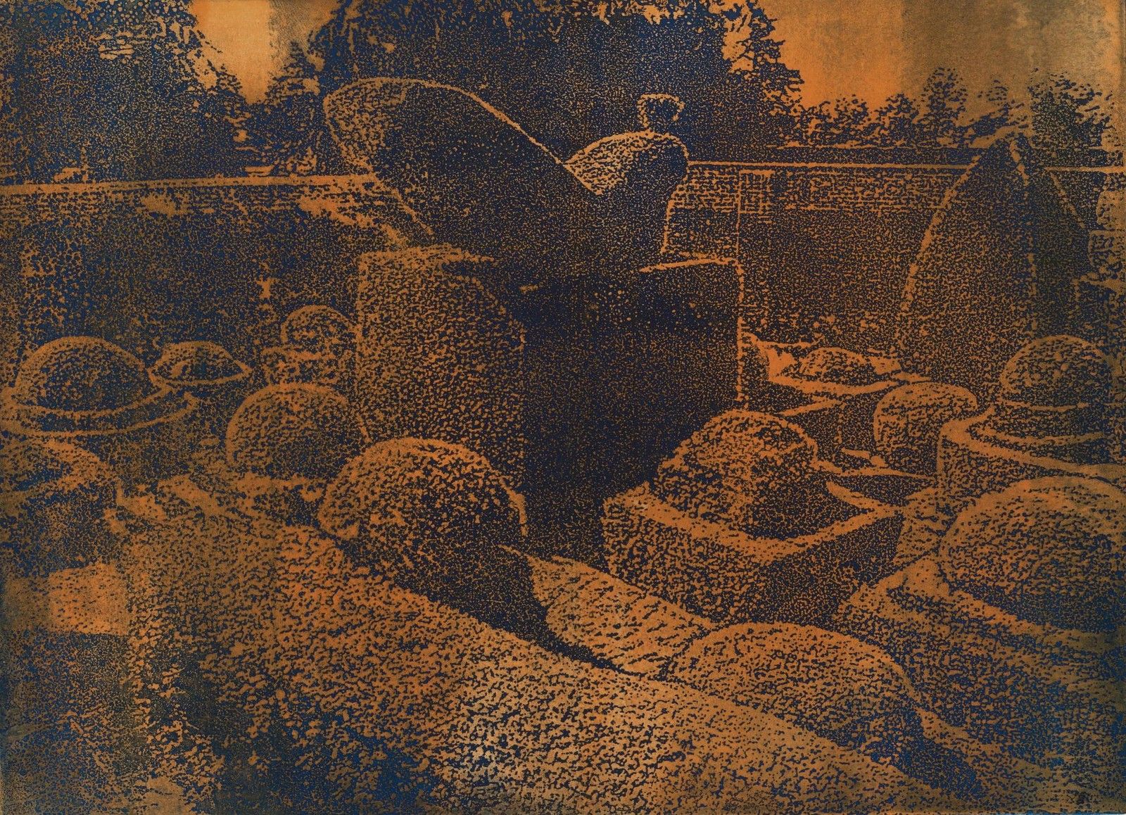 Terry Buchanan (B.1938) Contemporary Aquatint, Avebury Gardens II photo furniture