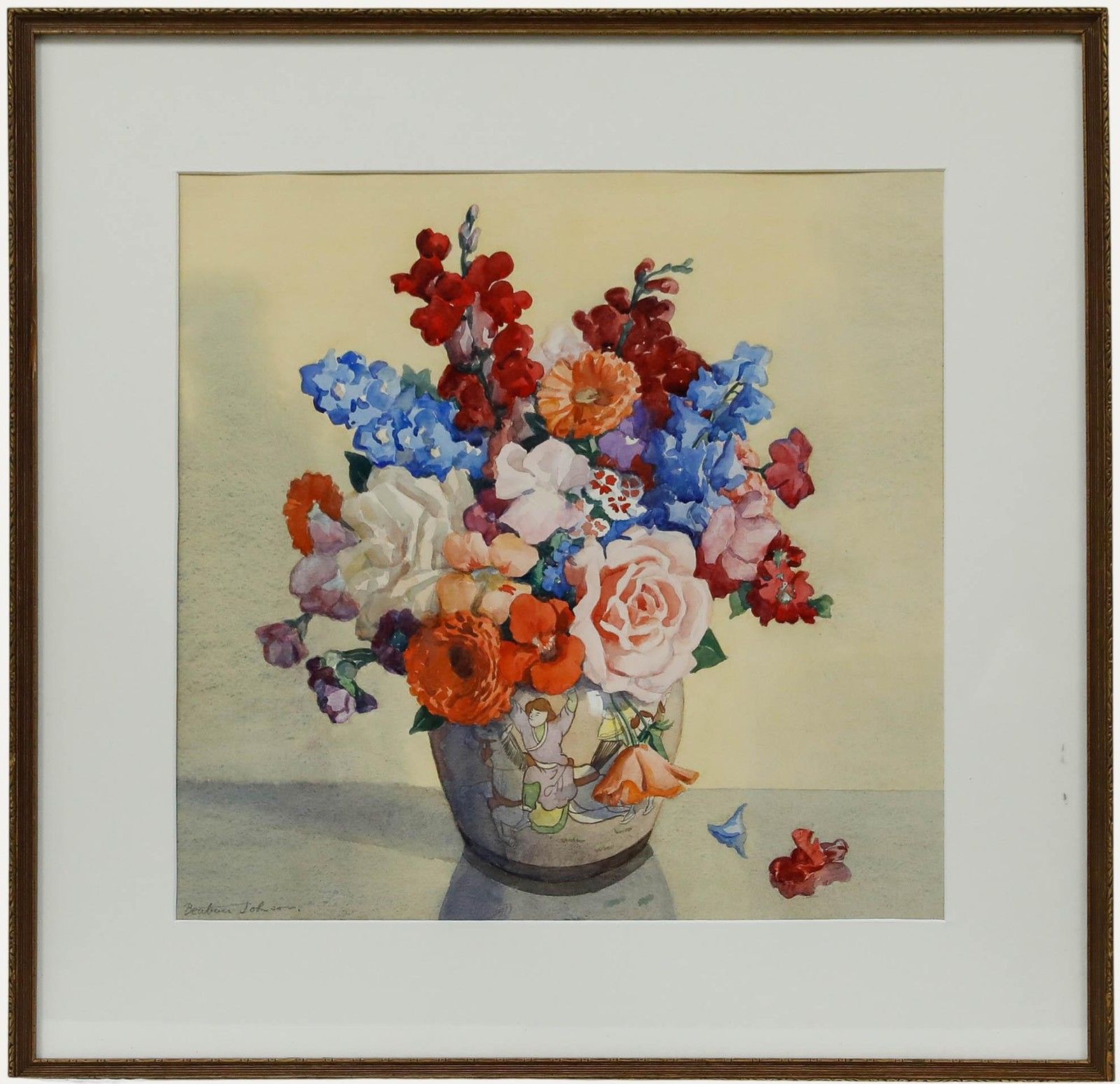 Beatrice Johnson (1938 1988) Framed Watercolour, Flowers In A Japanese Vase