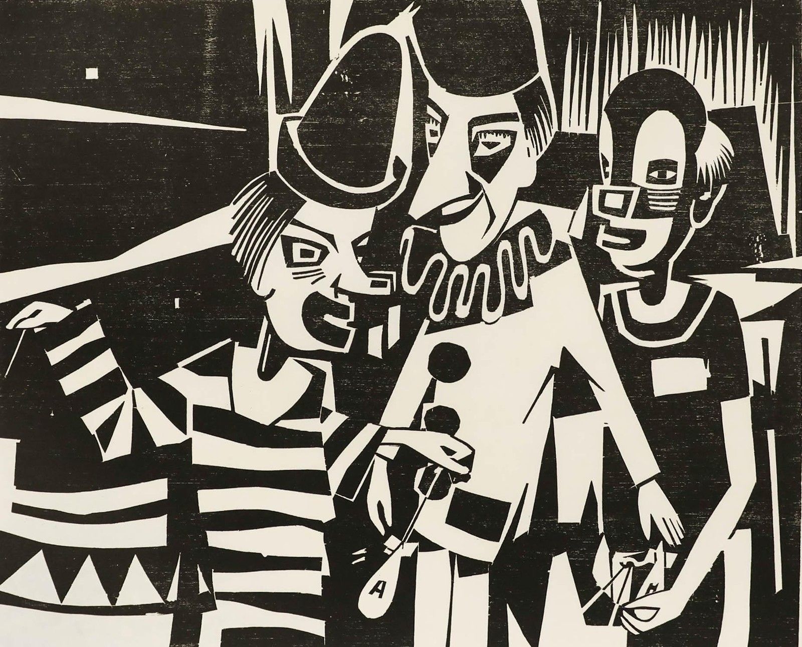 Ali Kurt Baumgarten (1914 2009) 1983 Woodcut, The Circus Clowns photo furniture