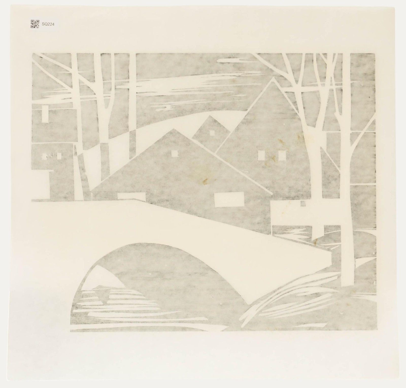 Ali Kurt Baumgarten (1914 2009) 1981 Woodcut, Village From The Bridge photo for sale