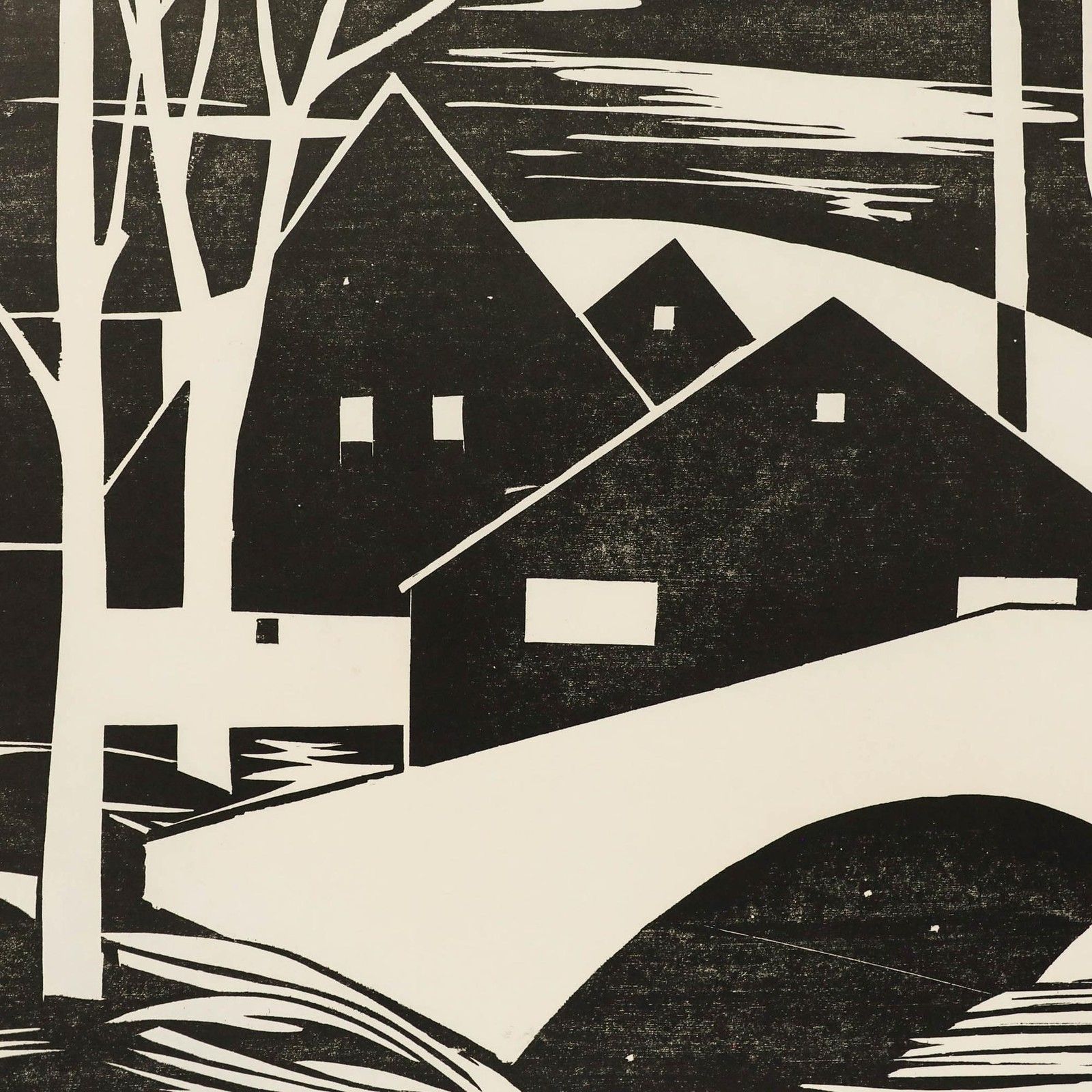 Ali Kurt Baumgarten (1914 2009) 1981 Woodcut, Village From The Bridge photo Art