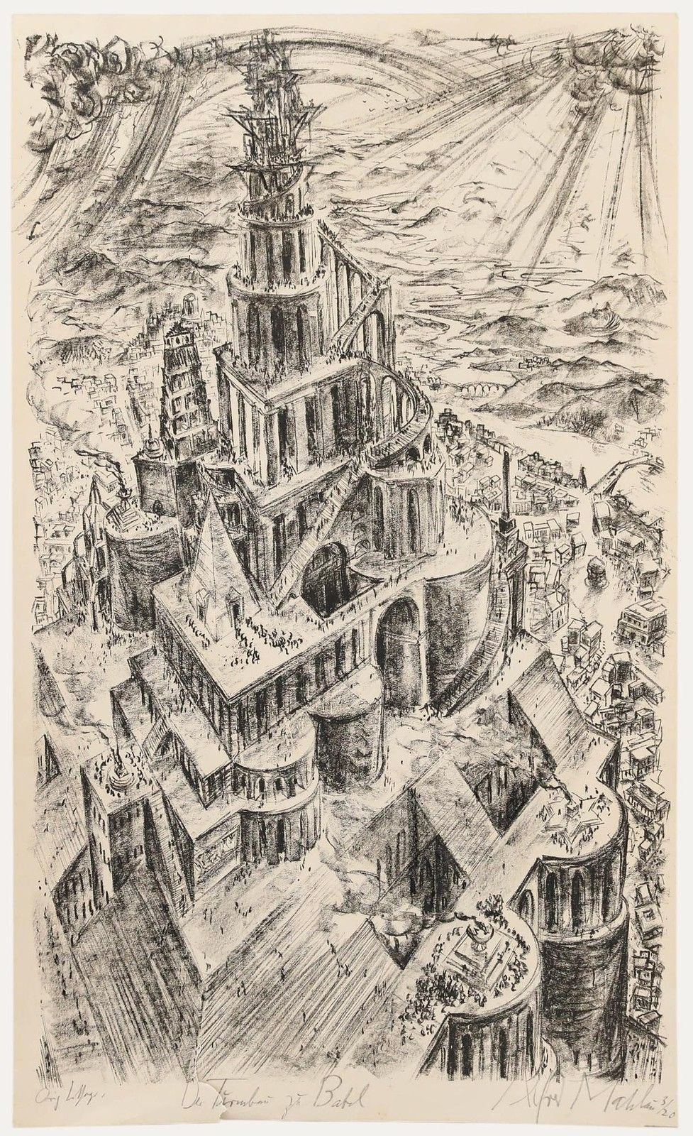 Alfred Mahlau (1894 1967) Mid 20th Century Lithograph, The Tower Of Babel