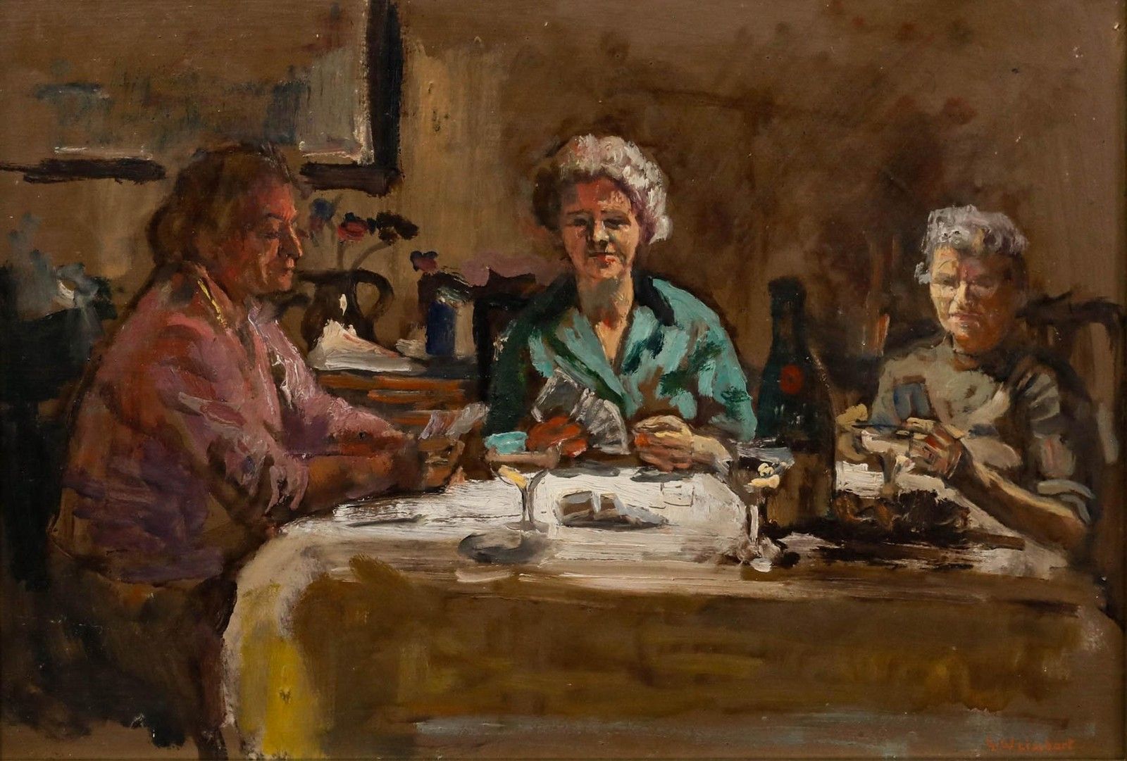 George Weissbort (1928 2013) Framed 20th Century Oil, Cocktails & Cards photo furniture