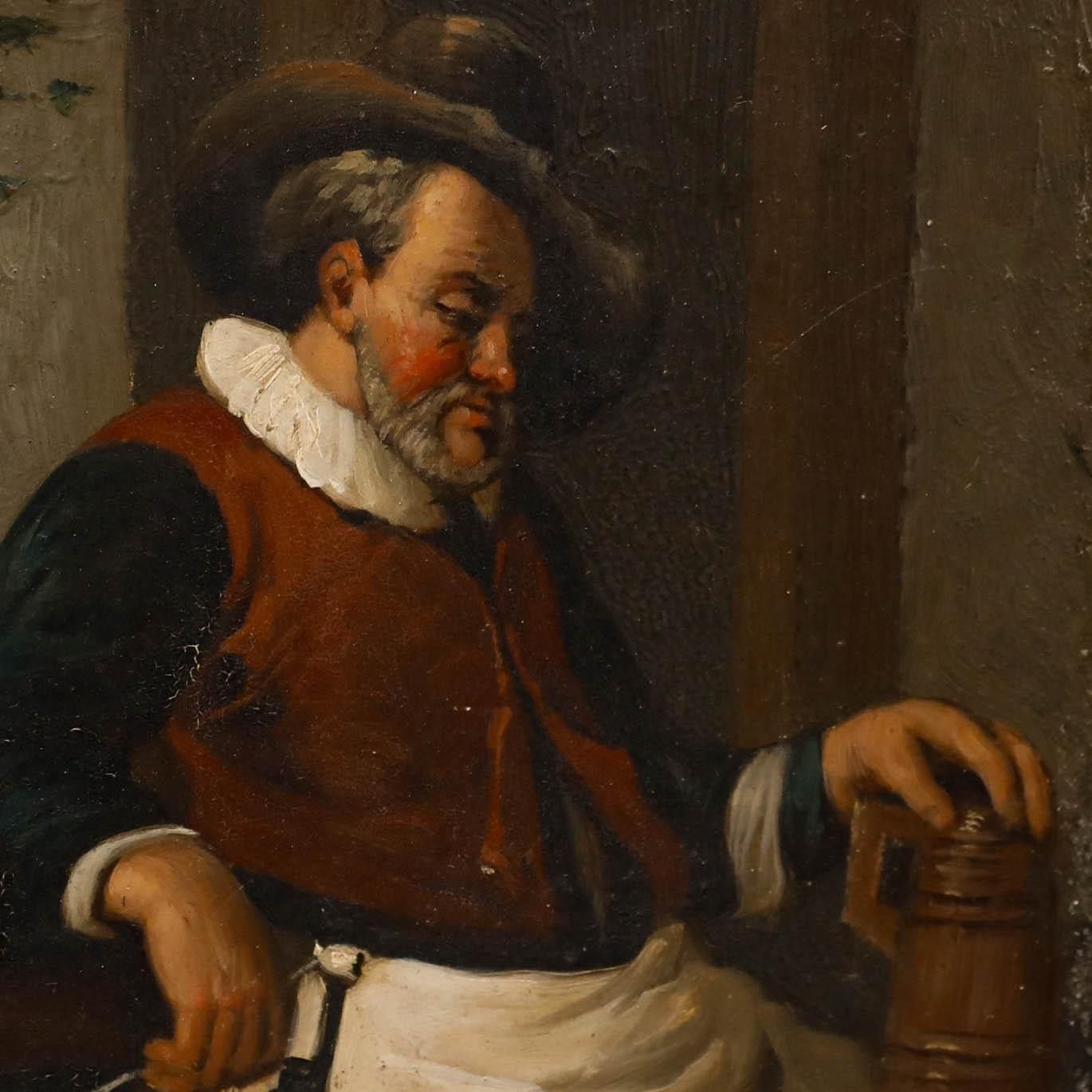 German School Late 19th Century Oil Man With Tankard photo Art