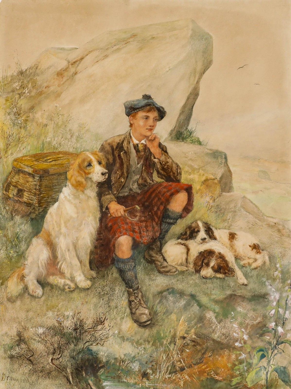 N. Drummond Early 20th Century Watercolour, Waiting For The Gillie photo furniture