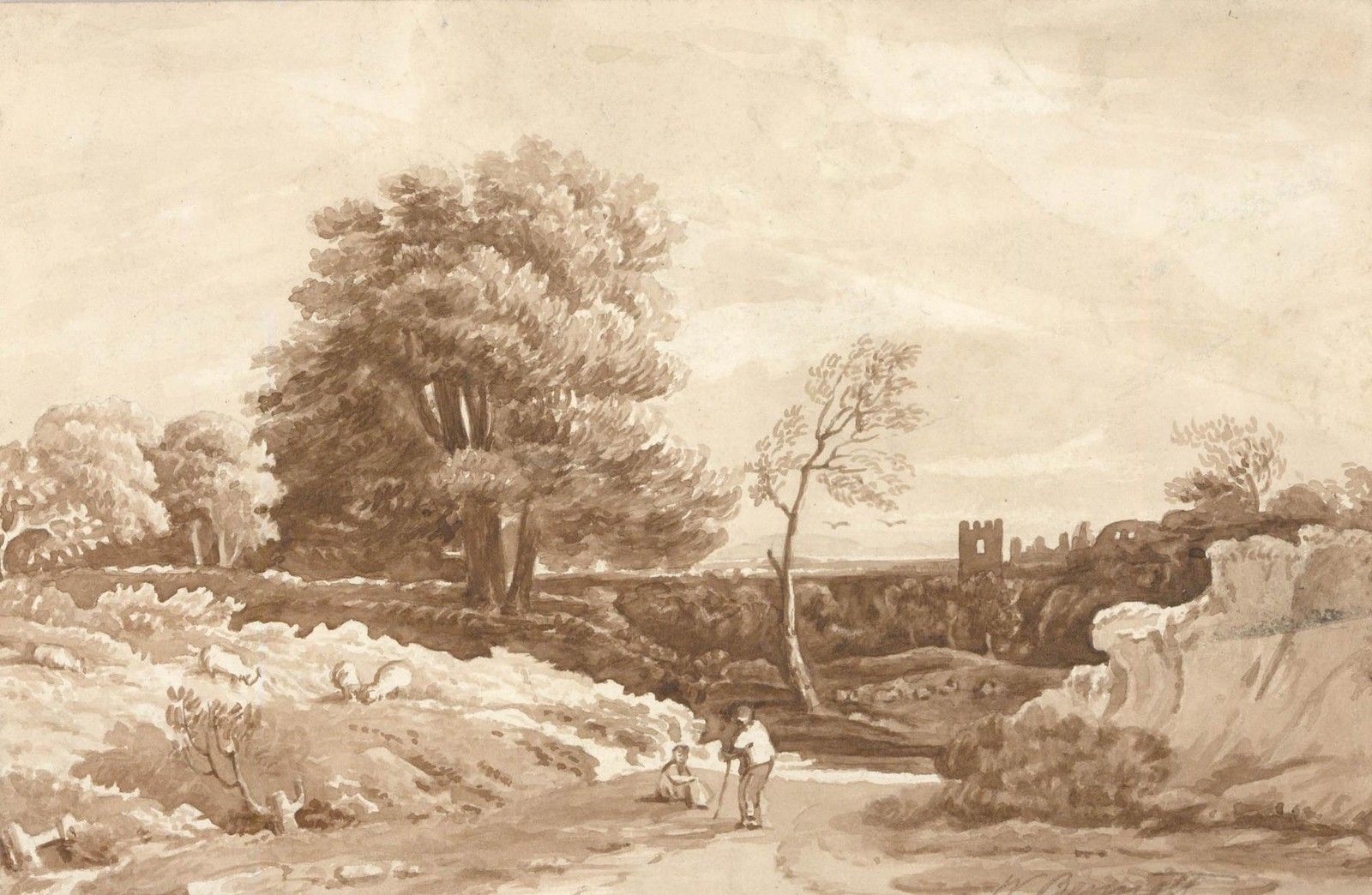 William Bennett (1811 1871) 19th Century Watercolour, Figures In A Landscape photo furniture
