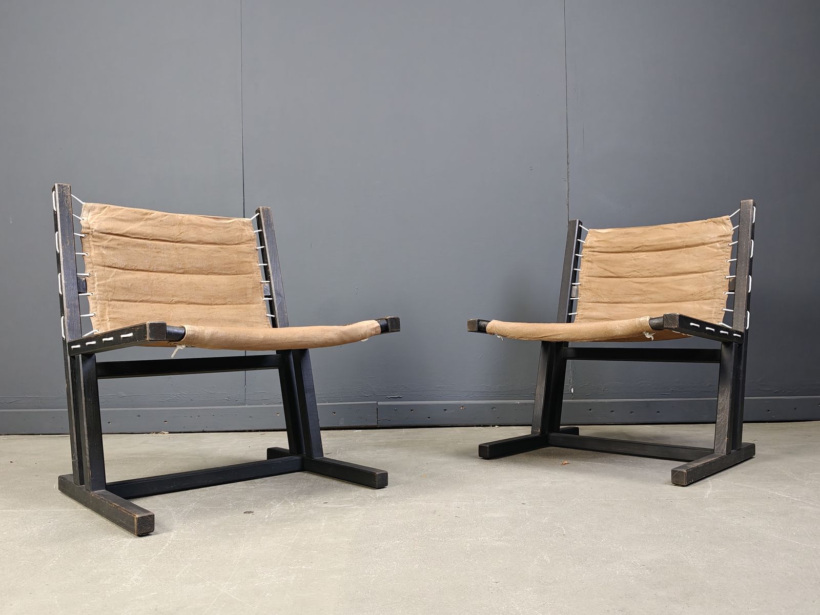 Canvas & Rope Lounge Chairs From Casala, West Germany, 1970s, Set Of 2 photo for sale