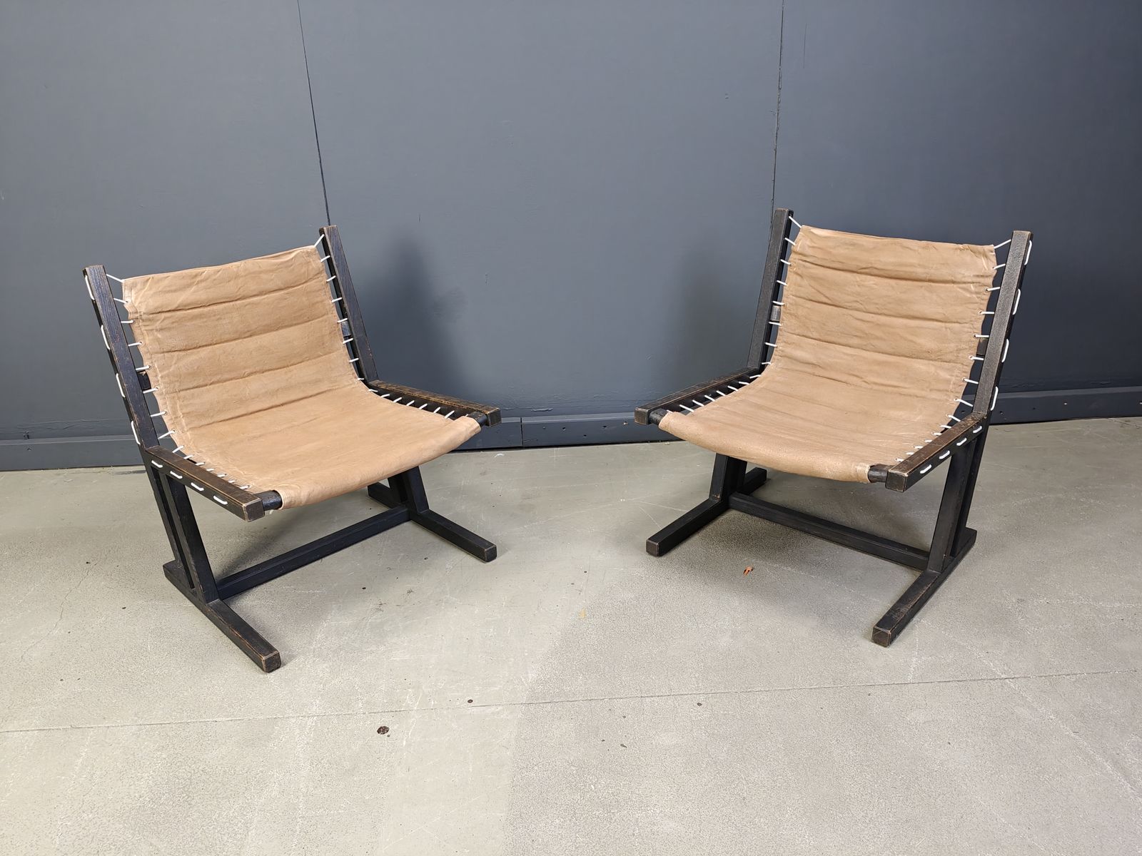 Canvas & Rope Lounge Chairs From Casala, West Germany, 1970s, Set Of 2 photo buy