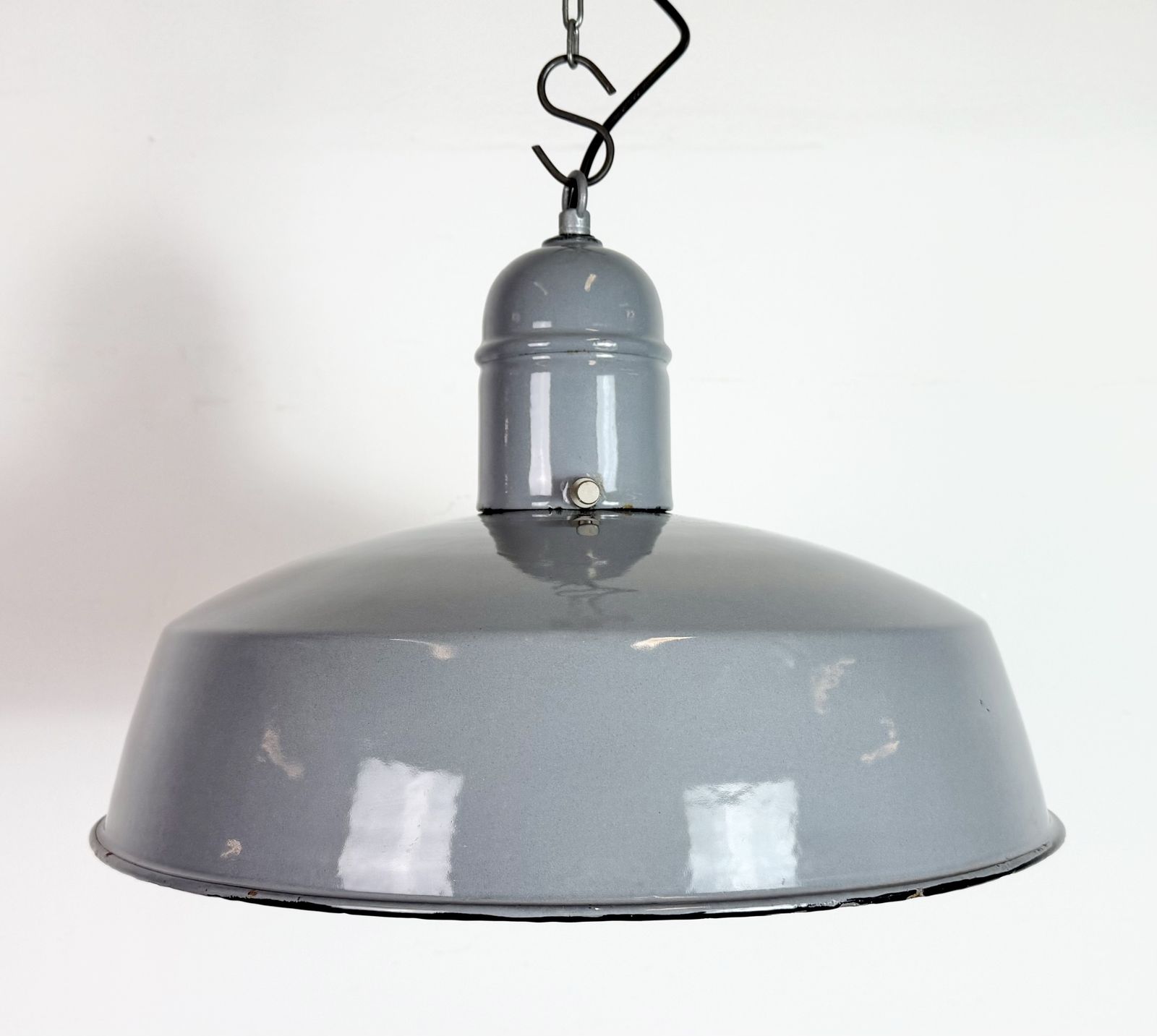 Industrial Grey Enamel Factory Pendant Lamp, 1960s photo for sale
