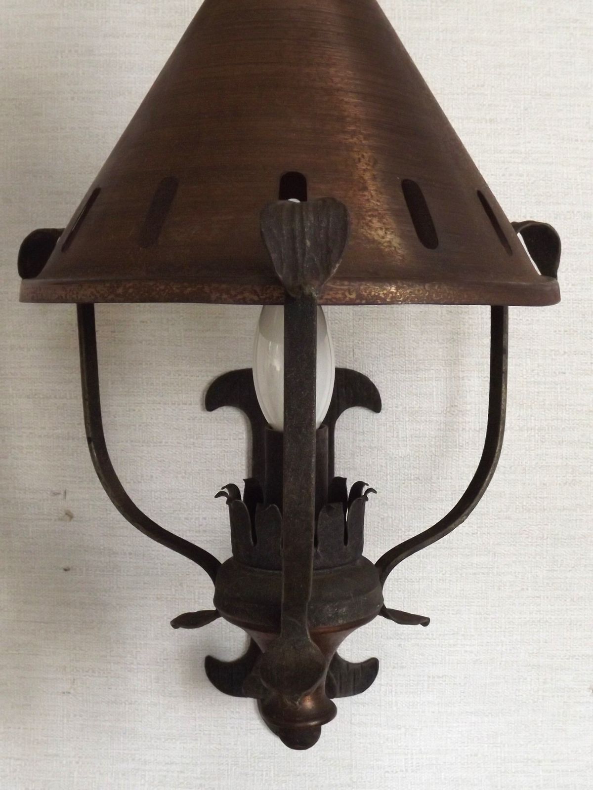 Large French Vintage Copper And Wrought Iron Lantern Style Wall Light photo buy