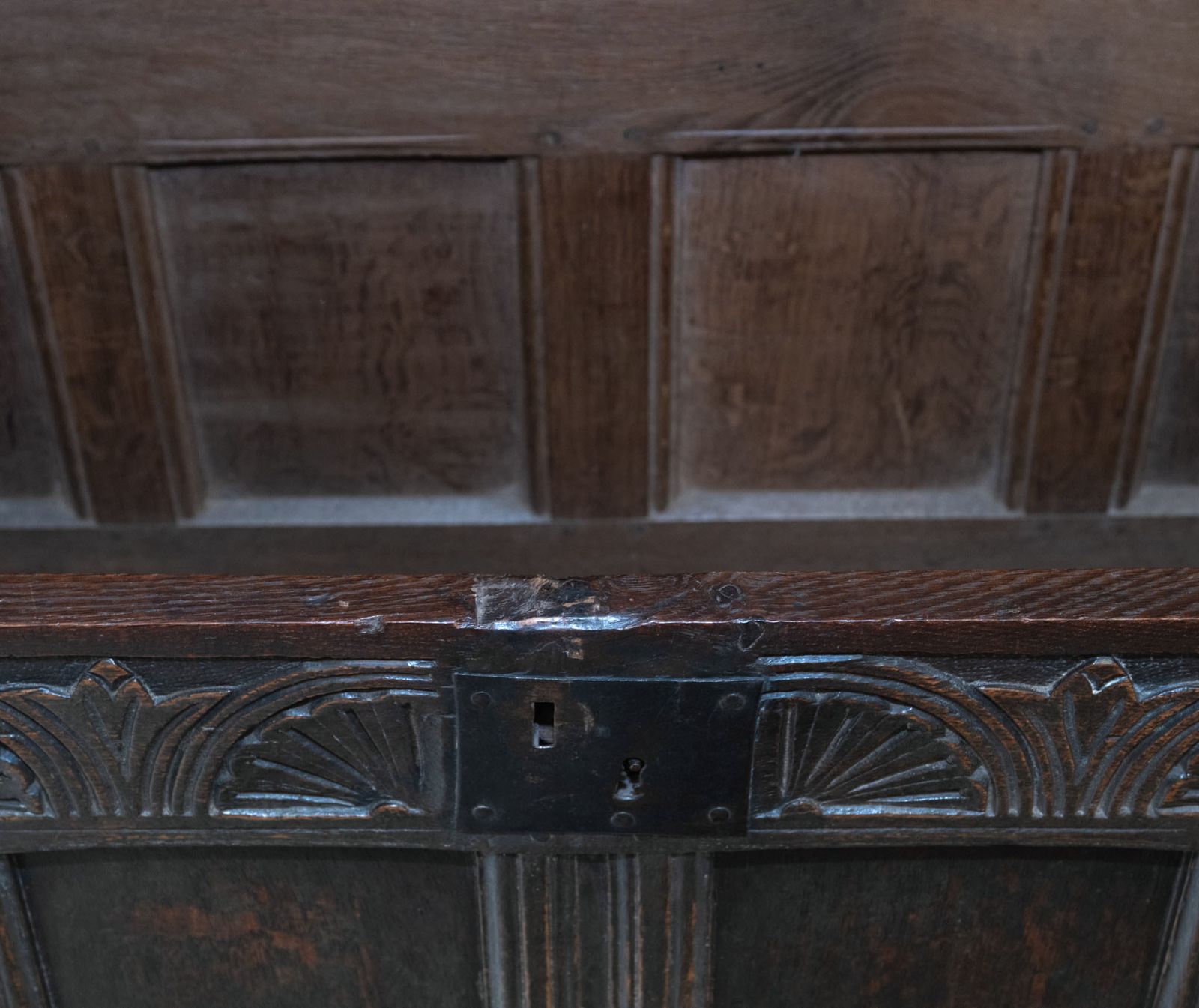 photo furniture Charles II Oak Panel Coffer Chest Circa 1680