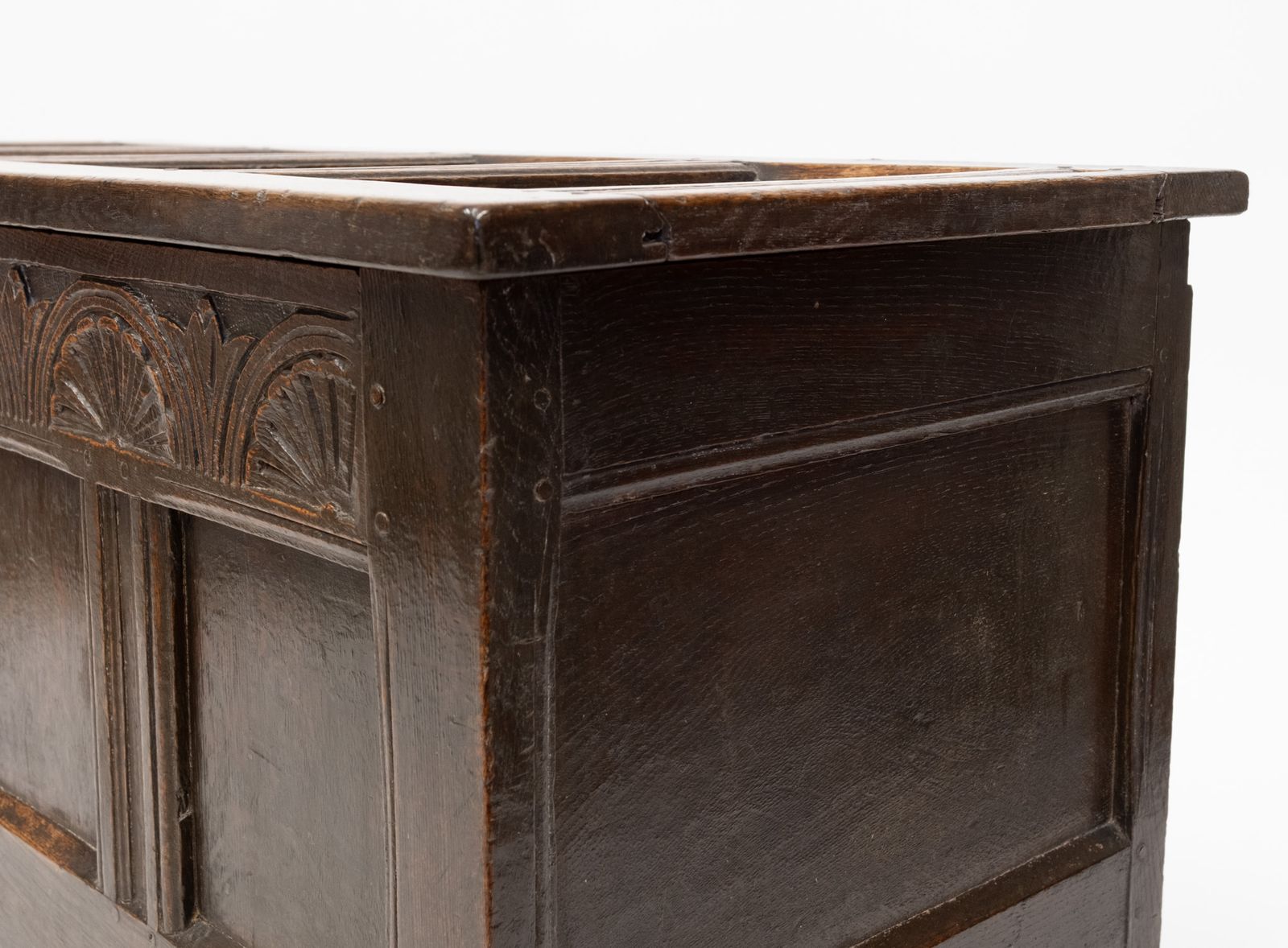 1595.0 Charles II Oak Panel Coffer Chest Circa 1680 photo