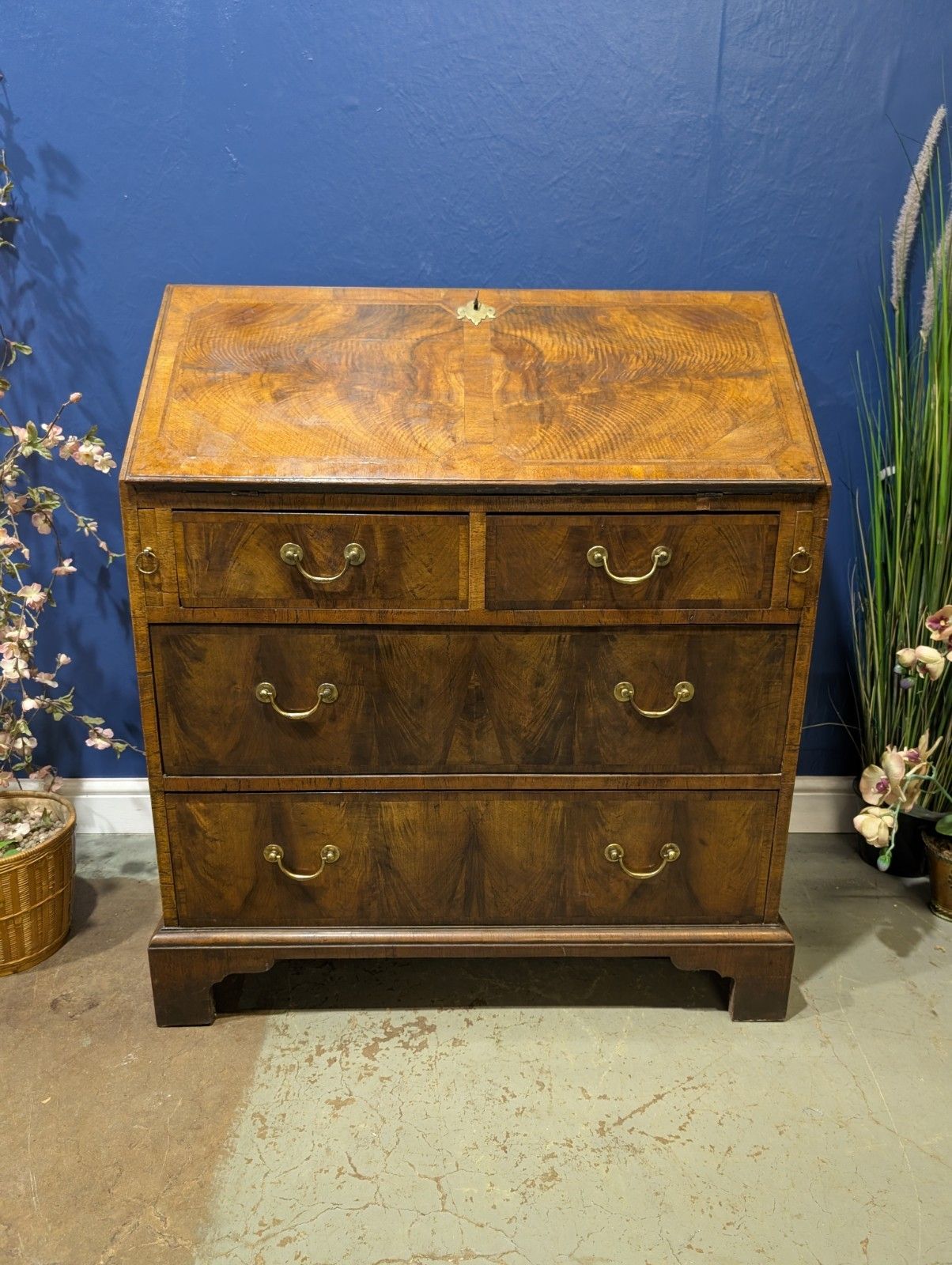 George II Walnut Burr Writing Bureau Desk Antique Beautiful Stunning photo furniture