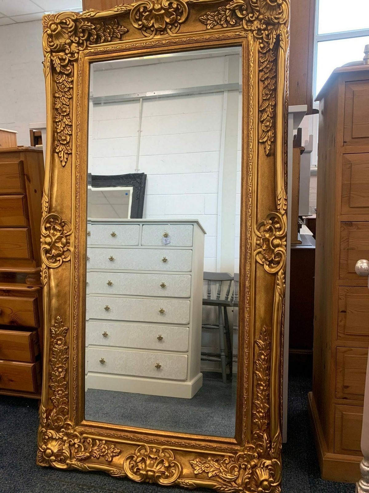 Large Mirror French Baroque Antique Ornate Painted Gold Leaf Stencilled photo furniture