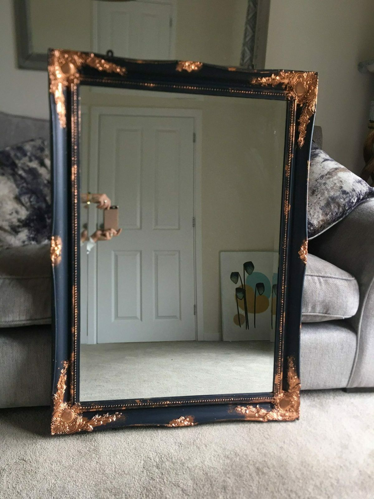 Large Mirror French Baroque Antique Ornate Painted Gold Leaf Stencilled photo furniture