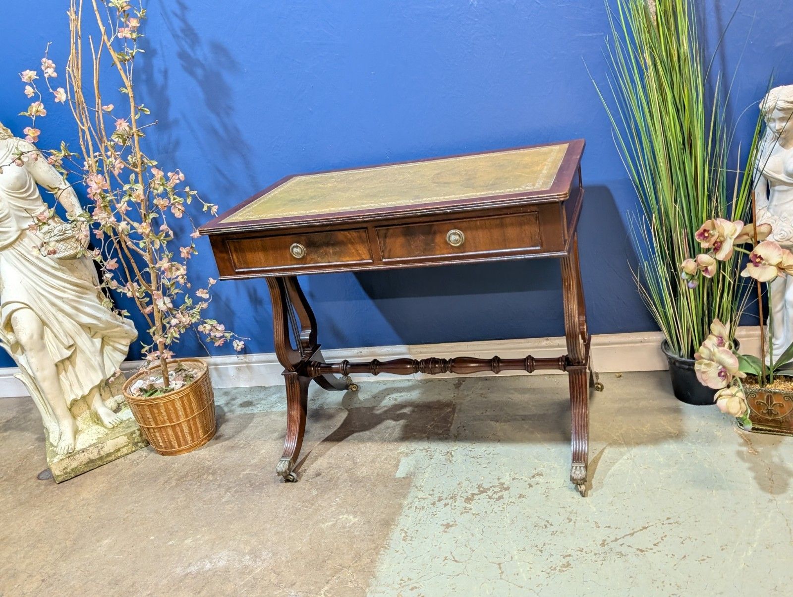 Reproduction  Regency Style Sofa Table Side  Console Green Leather Top