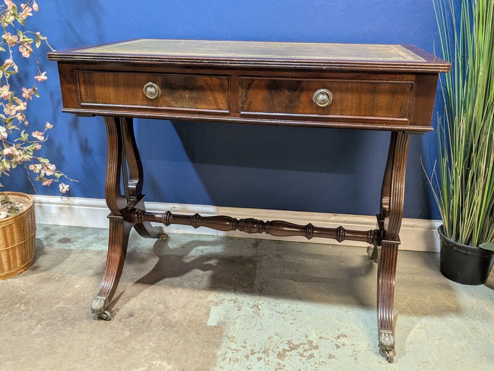 Reproduction  Regency Style Sofa Table Side  Console Green Leather Top photo for sale