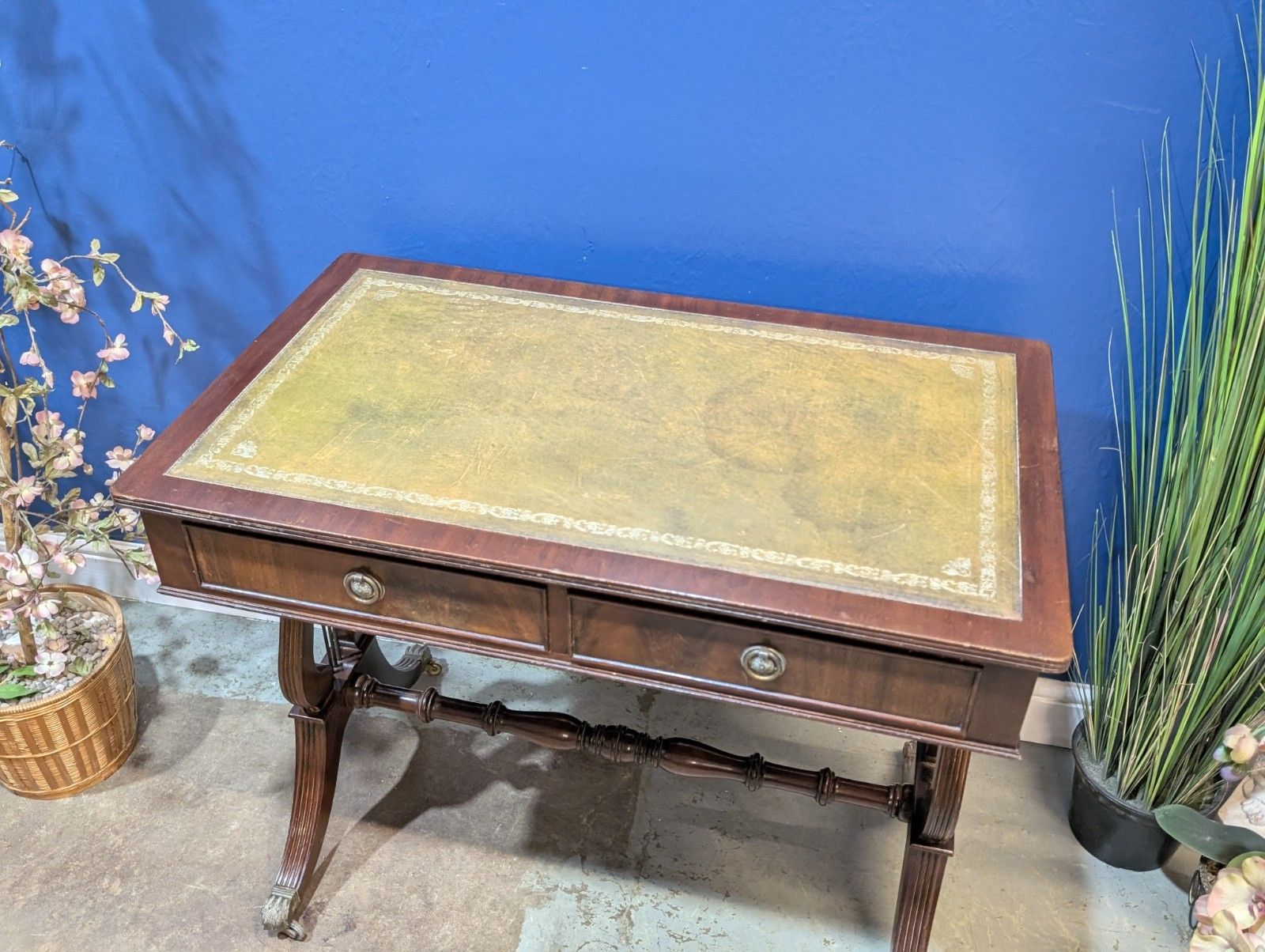 Reproduction  Regency Style Sofa Table Side  Console Green Leather Top photo Furniture
