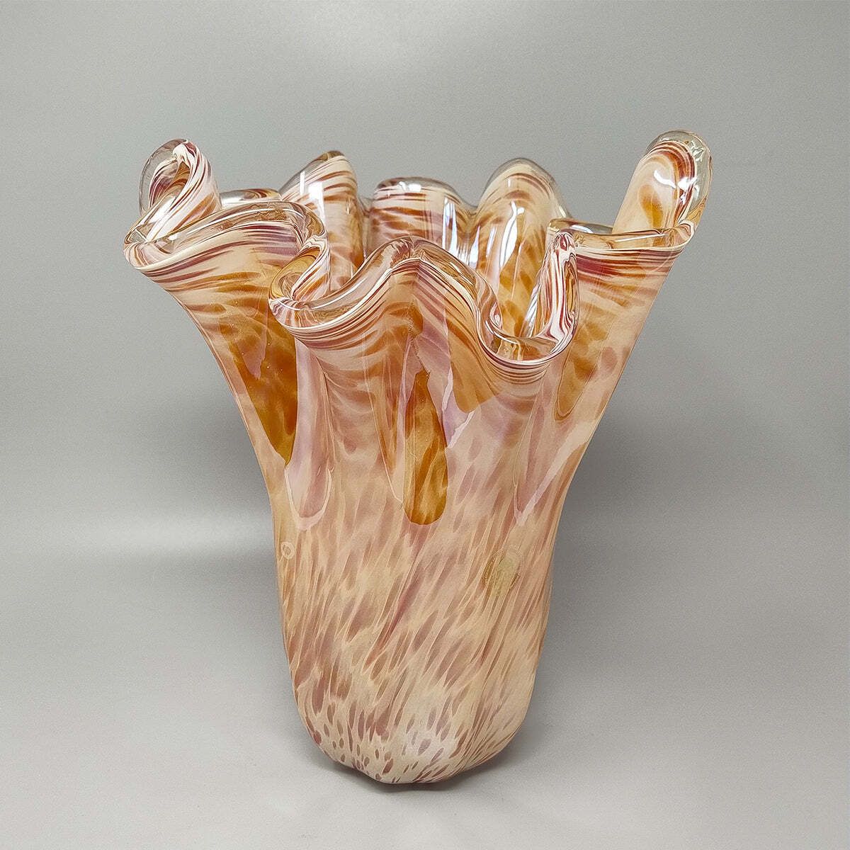 1970s Exquisite Michielotto Murano Glass Draped Vase Made In Italy photo furniture
