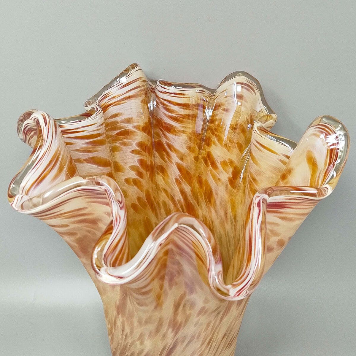 1970s Exquisite Michielotto Murano Glass Draped Vase Made In Italy photo vinterior