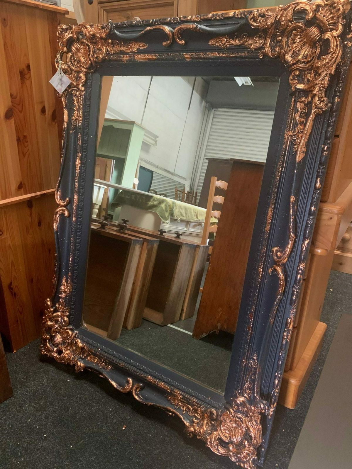 Large Mirror French Baroque Antique Navy Gold Leaf photo for sale