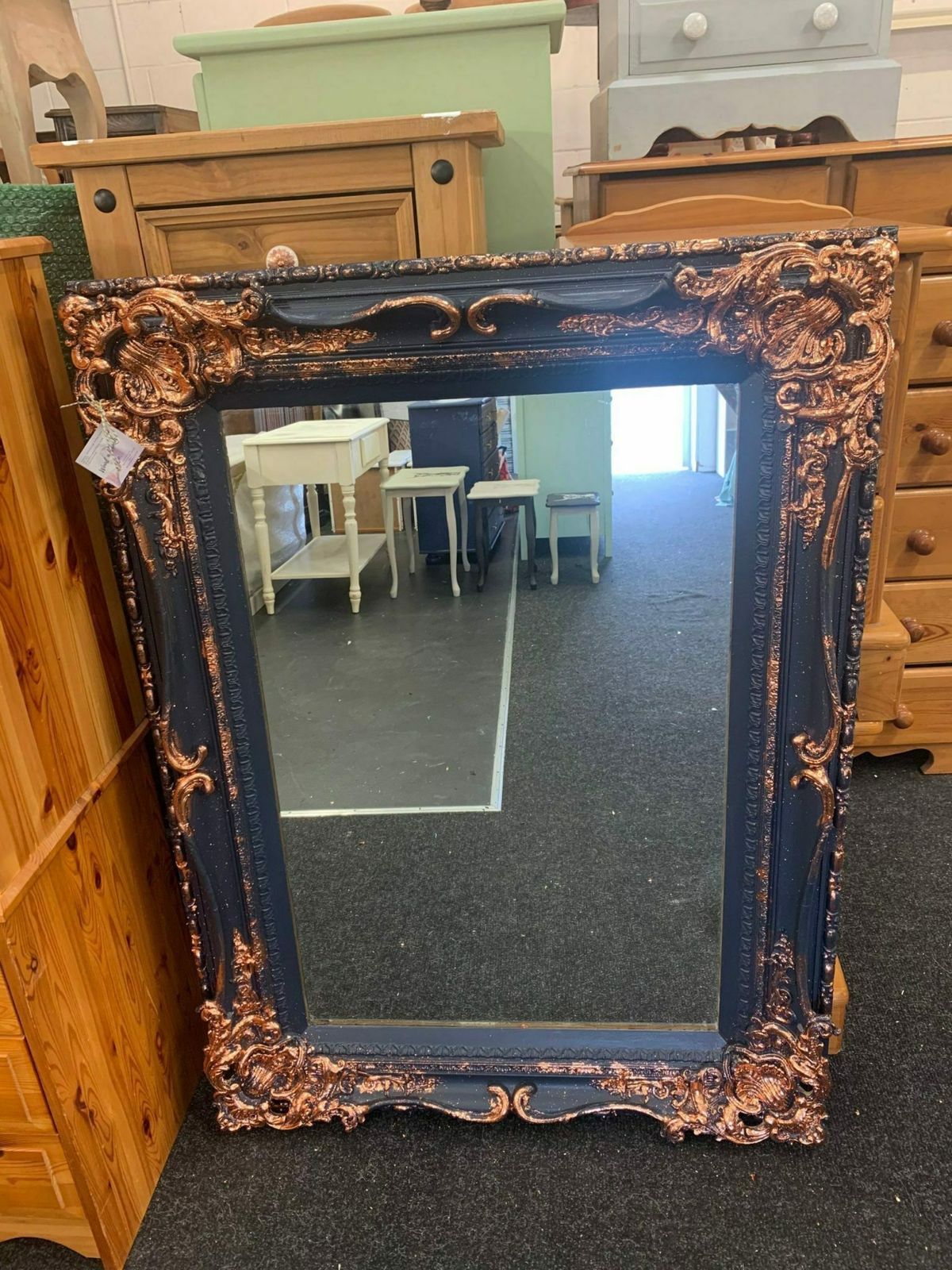 Large Mirror French Baroque Antique Navy Gold Leaf photo 425.0