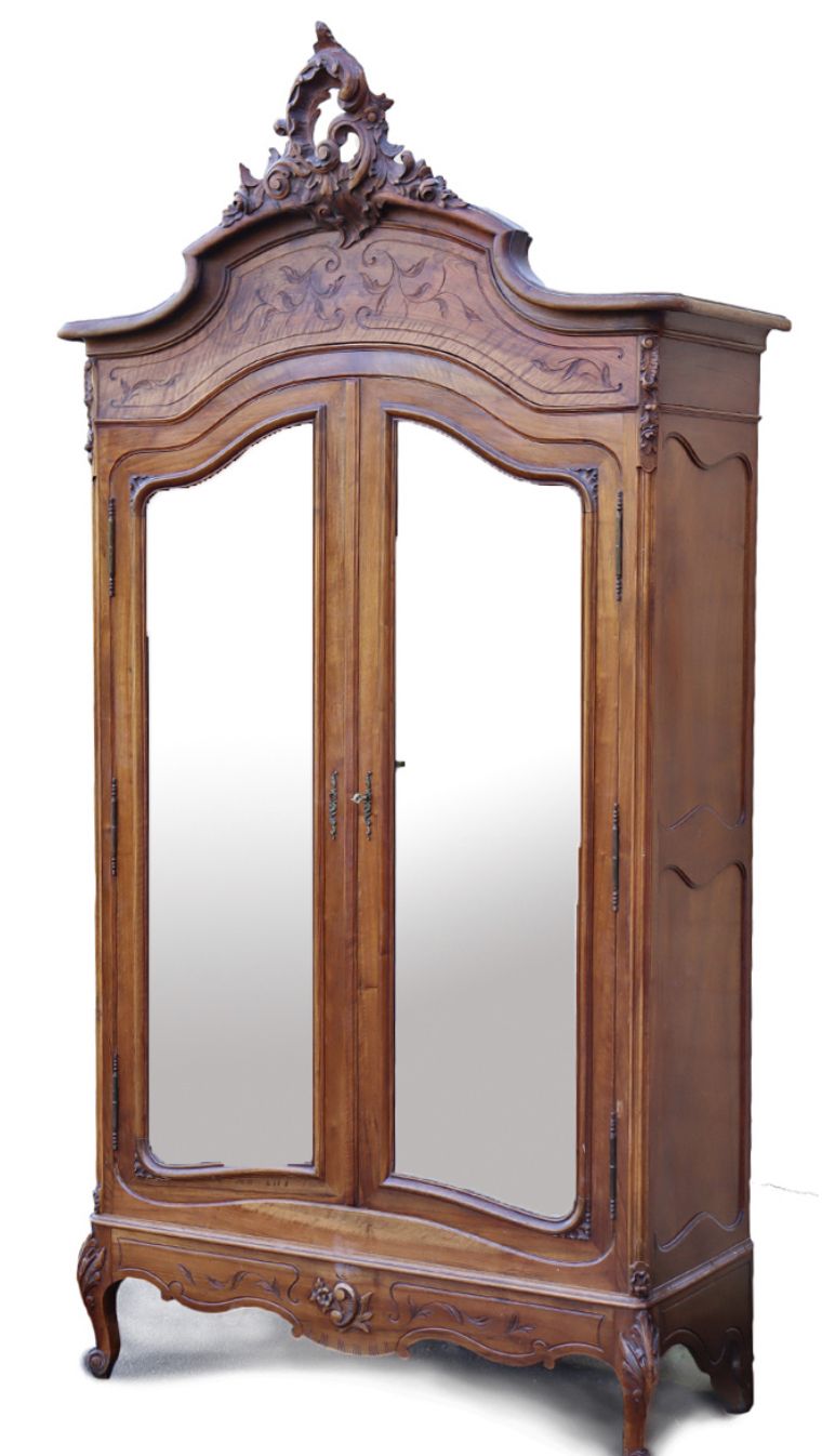 Beautiful French Mirror Carved Amoire Wardrobe With Shelves