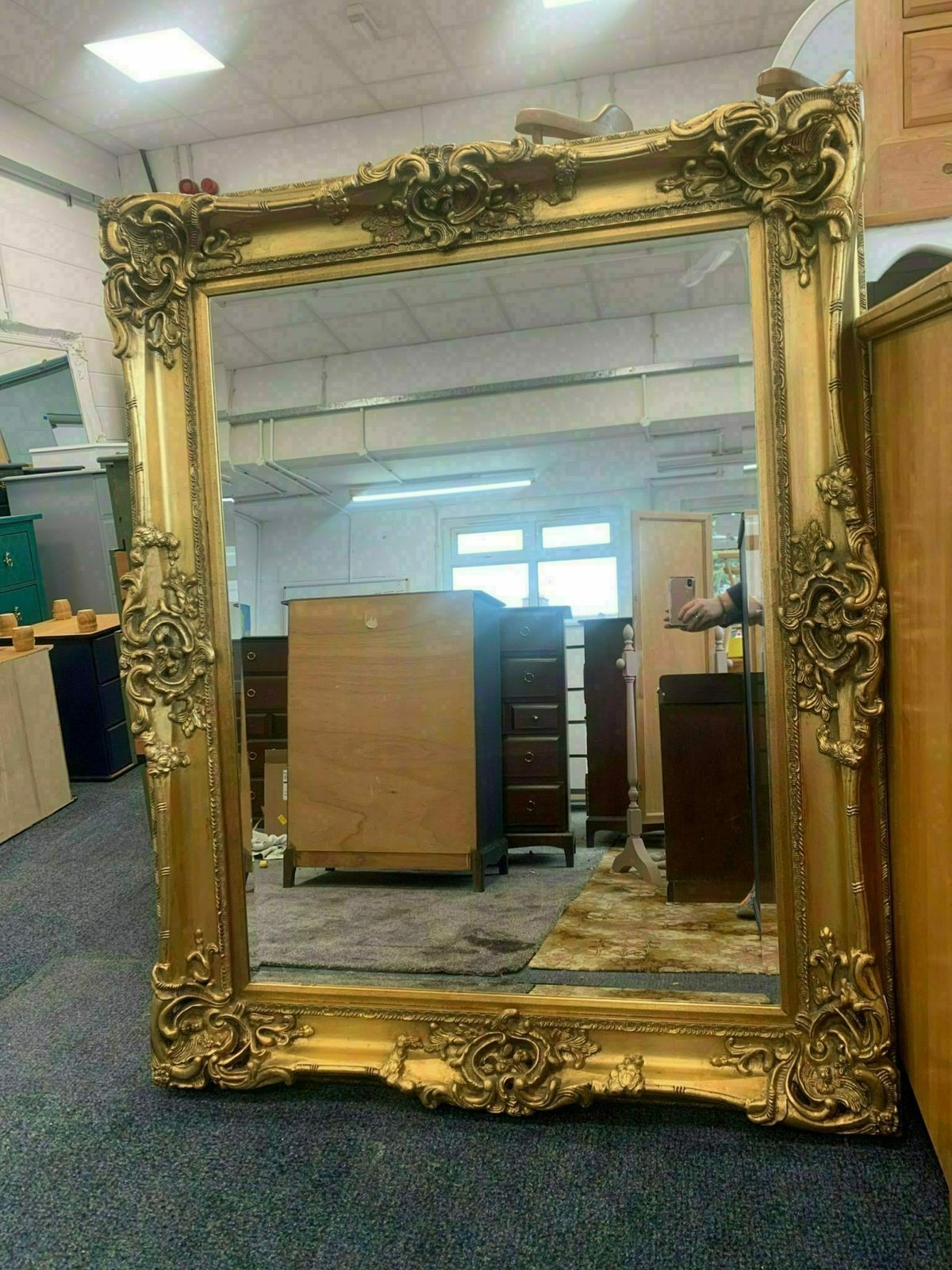 Large Mirror French Baroque Antique Ornate Painted Gold Leaf Stencilled photo furniture
