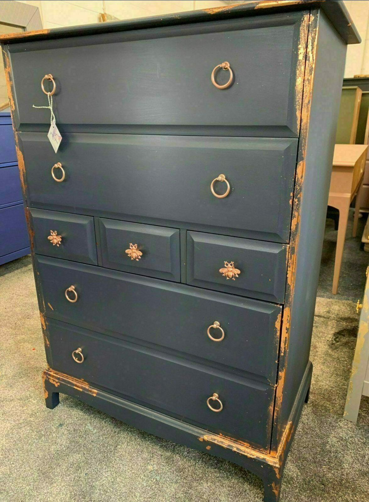Stag Minstrel Chest Of Drawers Tall Boy Mid Century Painted Bespoke Stencilled photo furniture