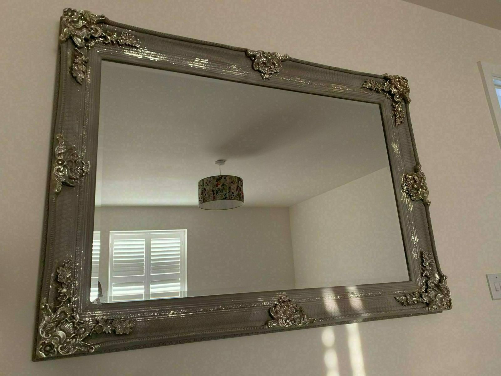 Large Mirror French Baroque Antique Ornate Painted Taupe And Silver Leaf photo furniture