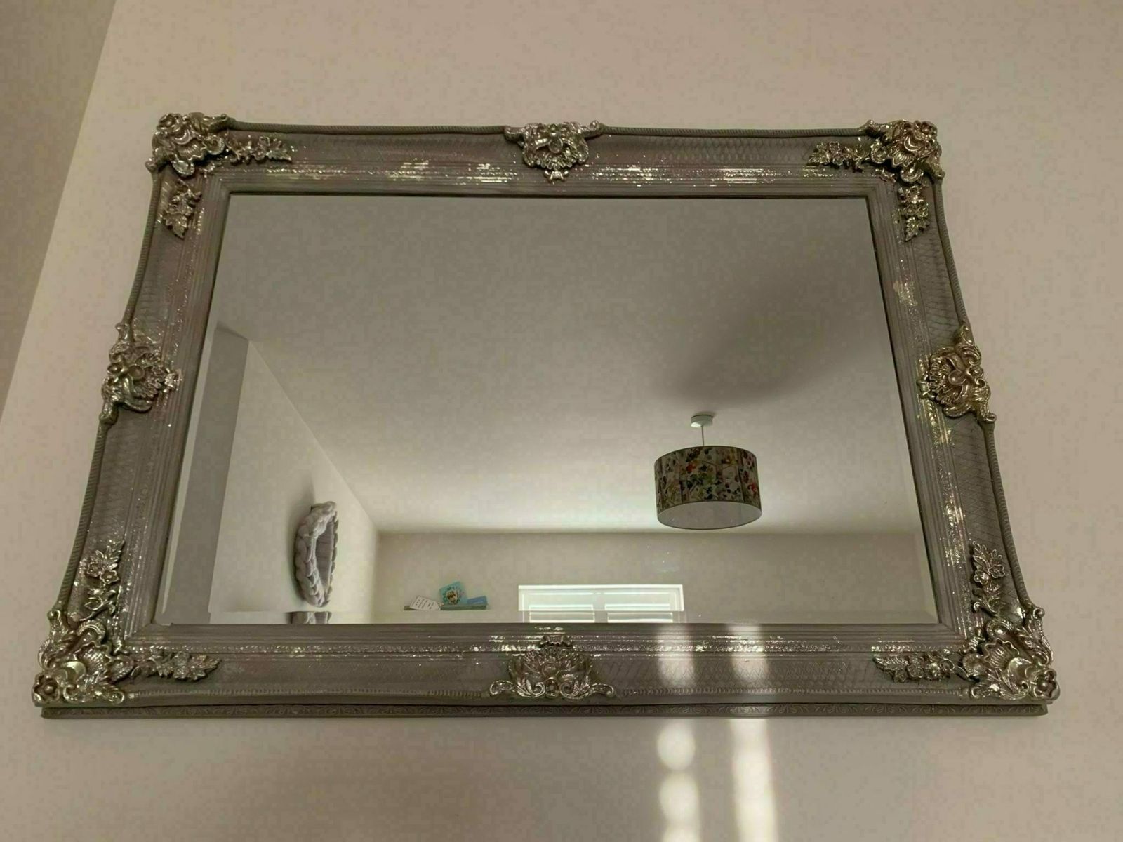 Large Mirror French Baroque Antique Ornate Painted Taupe And Silver Leaf photo Home Decor